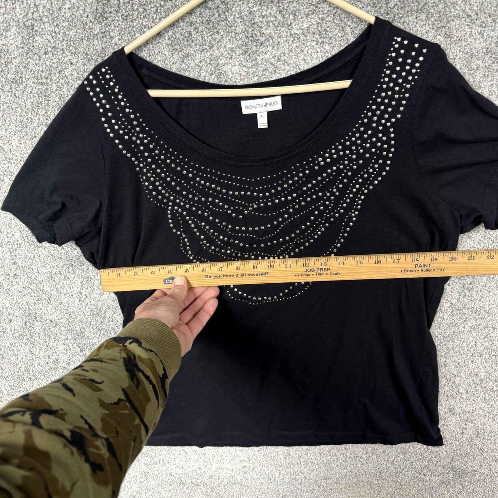 Vintage VINTAGE Fashion Bug Womens XL Black Scoop Neck T-Shirt Studded Silver Front Embellishment Whimsigoth Casual Everyday Everyday Wear Size XL / US 12-14 / IT 48-50 - 3 Thumbnail