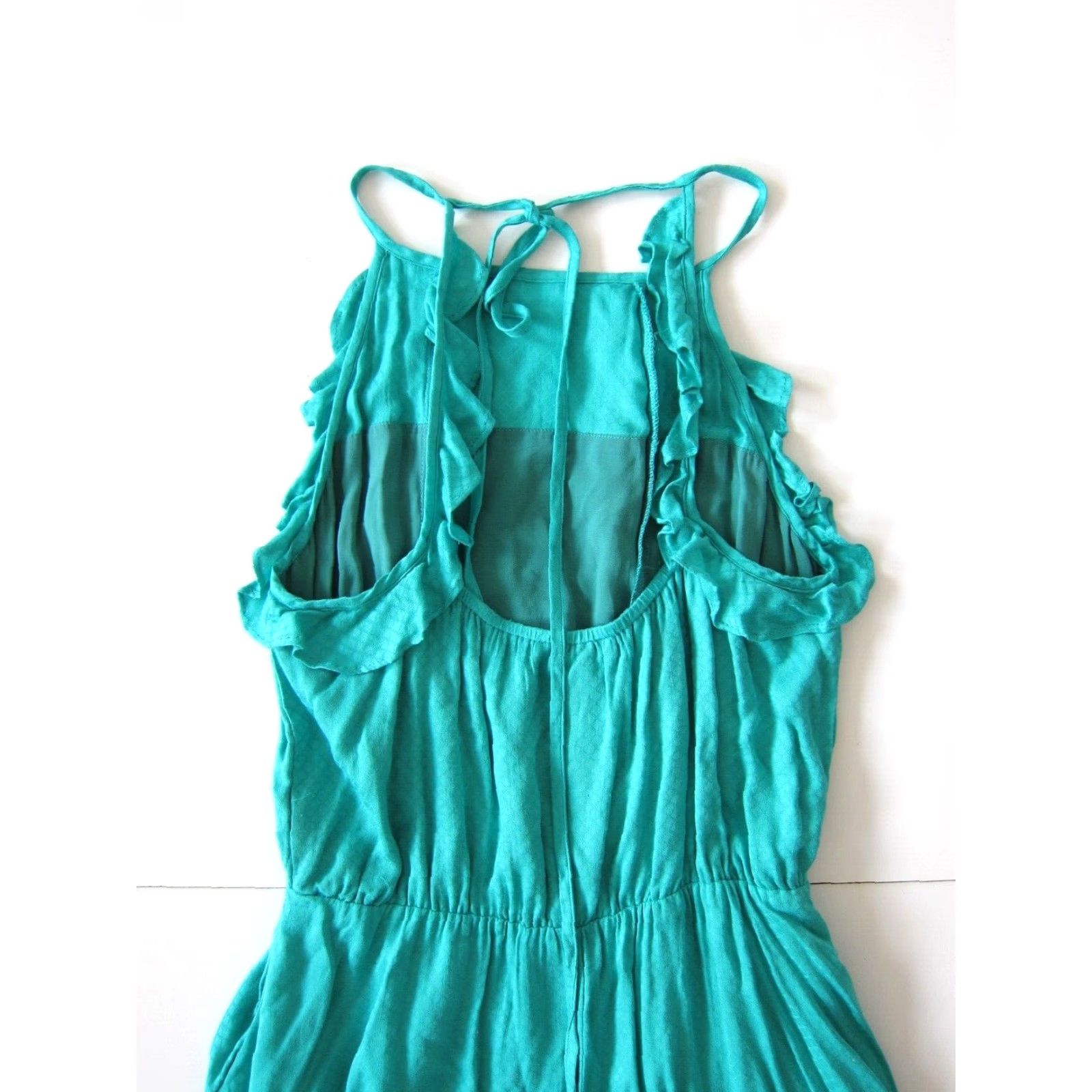 Vintage NWT Esley 100% Rayon Teal Blue Ruffle Tank Apron Sun Dress Small Size S / US 4 / IT 40 - 5 Thumbnail