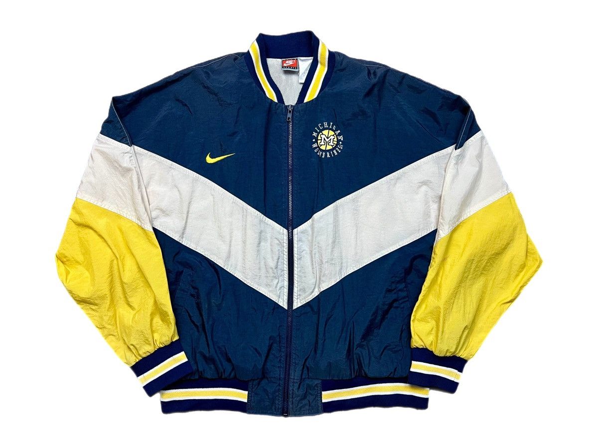 Image of American College x NCAA Vintage Michigan Wolverines Nike Bomber Jacket in Navy Yellow (Size Large)