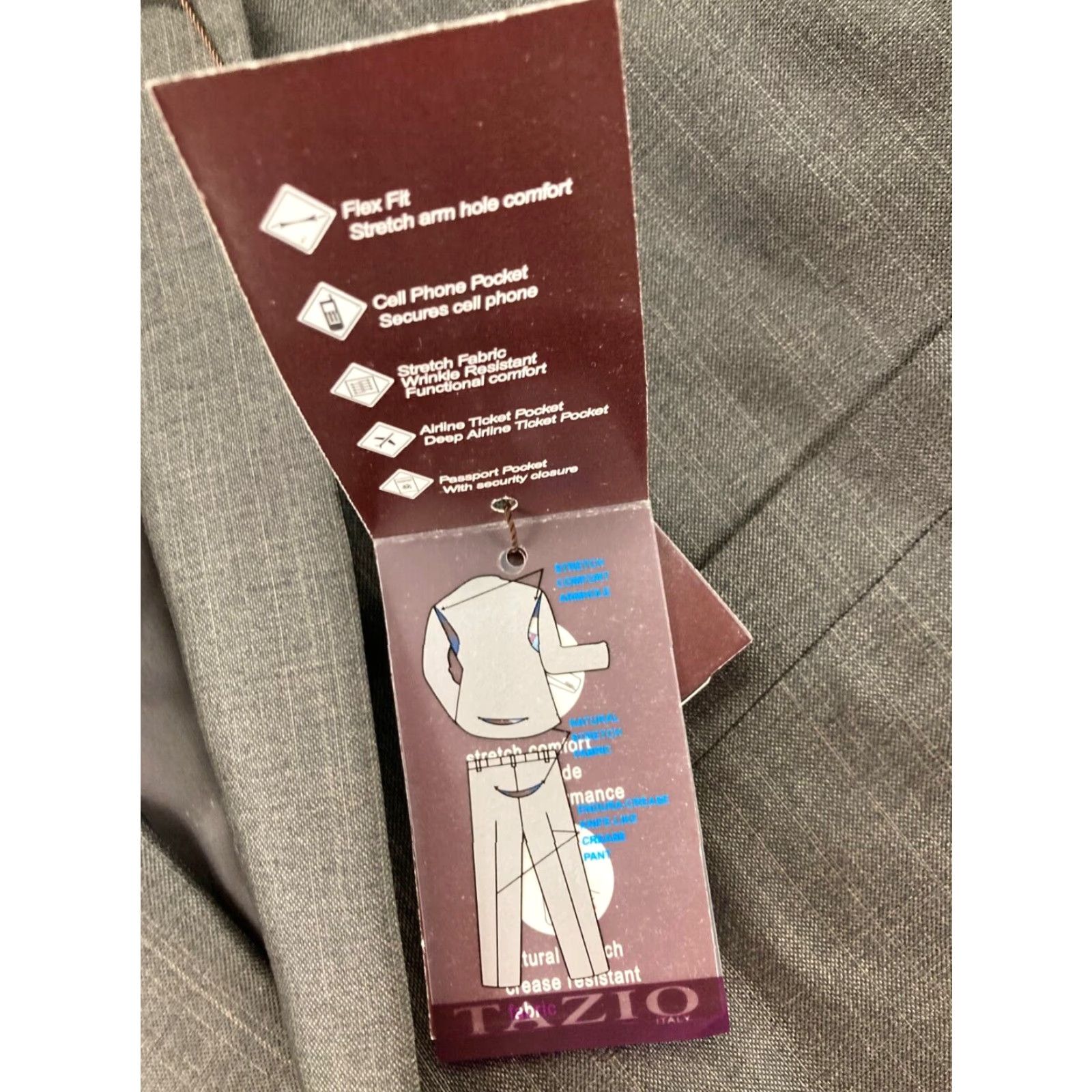Tazio Tazio Suit Jacket Mens 52R - Gray Solid - Single-Breasted, Notch Lapel, Three-Button Sleeve - Regular Fit, 1 Piece, Dry Clean Only, NWT, 52R Size 52R - 7 Thumbnail