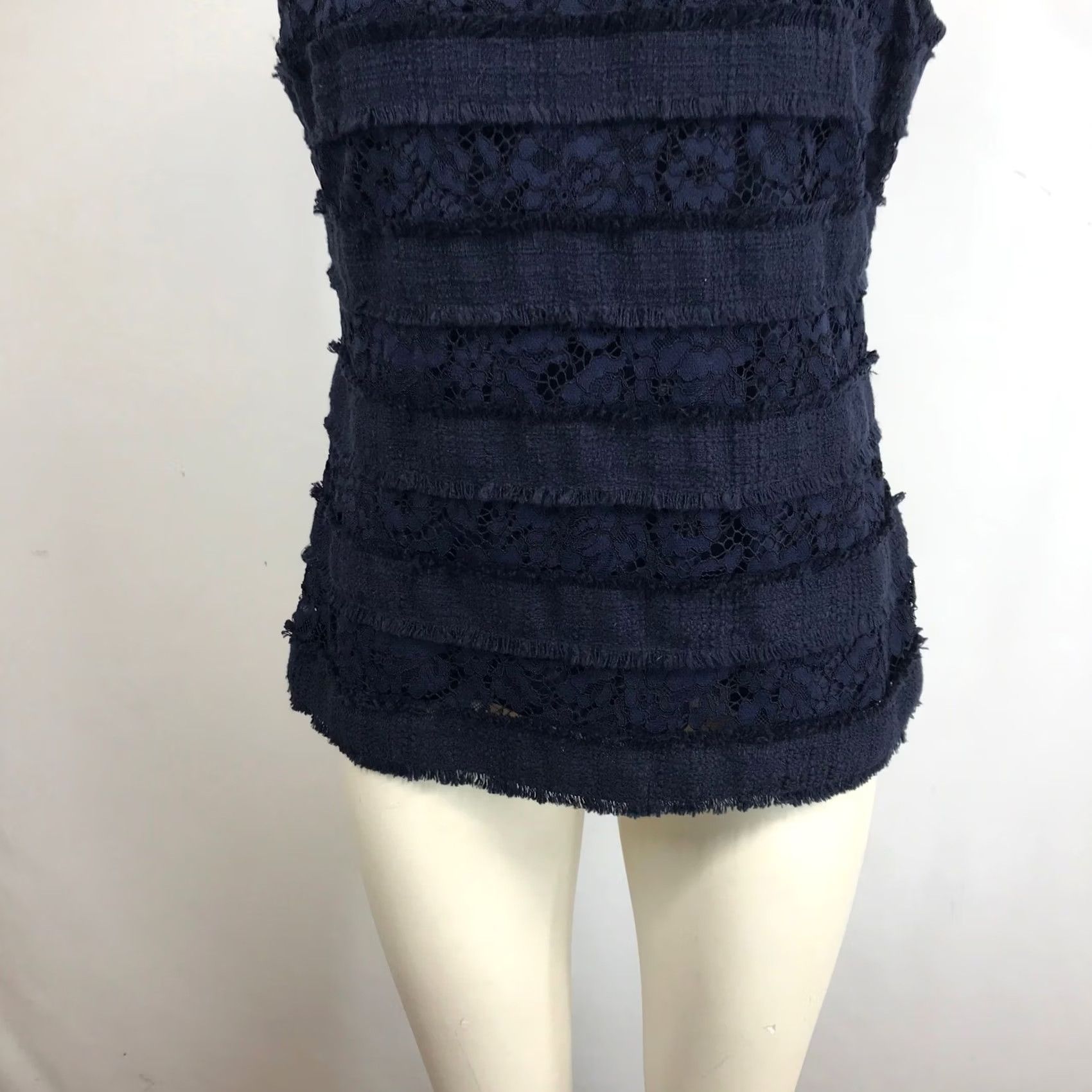J.Crew J. Crew Navy Blue Lace Tweed Fringe Sleeveless Top Shirt Womens M Size M / US 6-8 / IT 42-44 - 3 Thumbnail