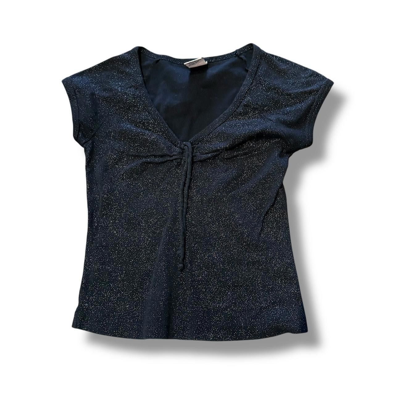 Designer Black Drawstring V Neck Baby Tee Size S / US 4 / IT 40 - 1 Thumbnail