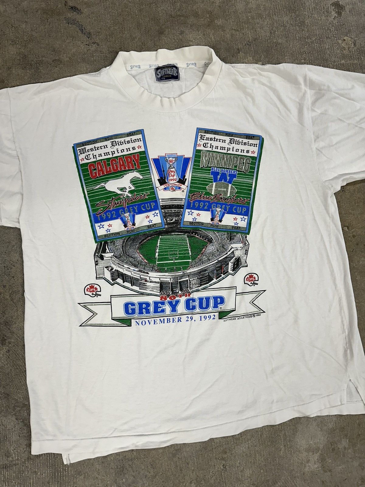 NFL × Vintage Vintage 90s CFL Stampeders Blue Bombers Grey Cup T-Shirt Size US XL / EU 56 / 4 - 3 Thumbnail