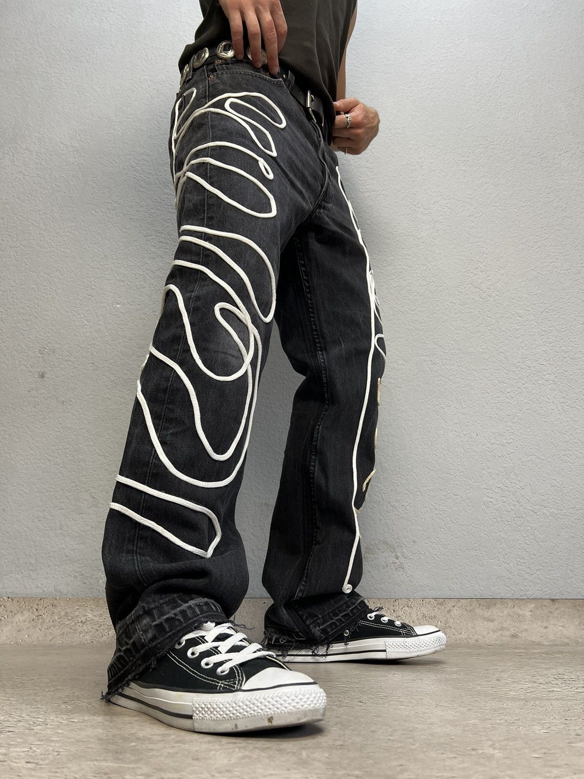 Levi's × Levi's Vintage Clothing Levis 501 Custom Skeleton Jeans Denim FUCK DISTRESSED PANTS Size US 32 / EU 48 - 1 Thumbnail