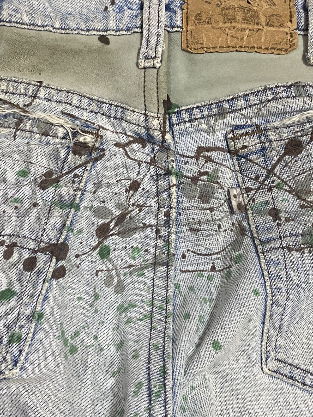 Levi's Made & Crafted Vintage 90’s Levis Leather Hybrid Denim Paint Splatter Jeans Size US 33 - 15 Thumbnail