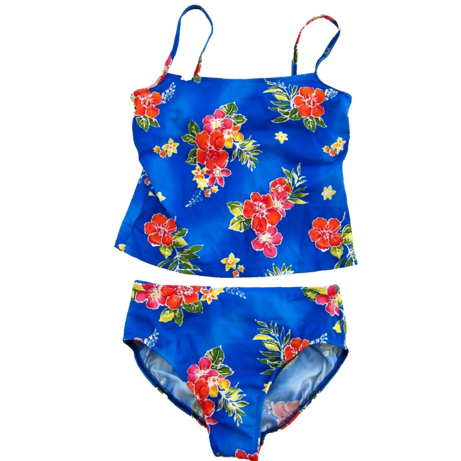 Lands' End VINTAGE Lands' End Bikini Shirt Women 10 Blue Pink Yellow Tropical Floral Two Piece Swimsuit Mens? Women Size ONE SIZE - 2 Thumbnail