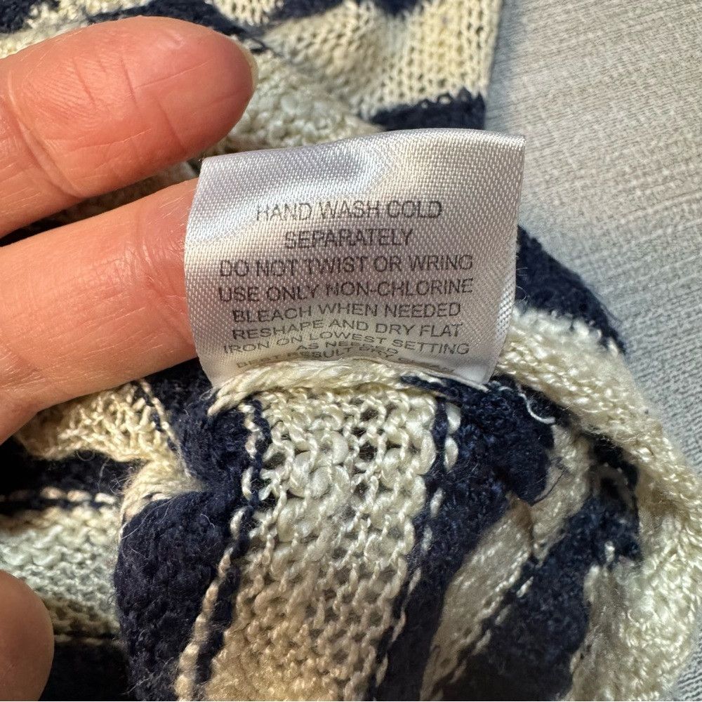 Anthropologie Olive & Oak Ivory Navy Stripes Long Sleeve Crop Sweater Siz Size S / US 4 / IT 40 - 8 Thumbnail