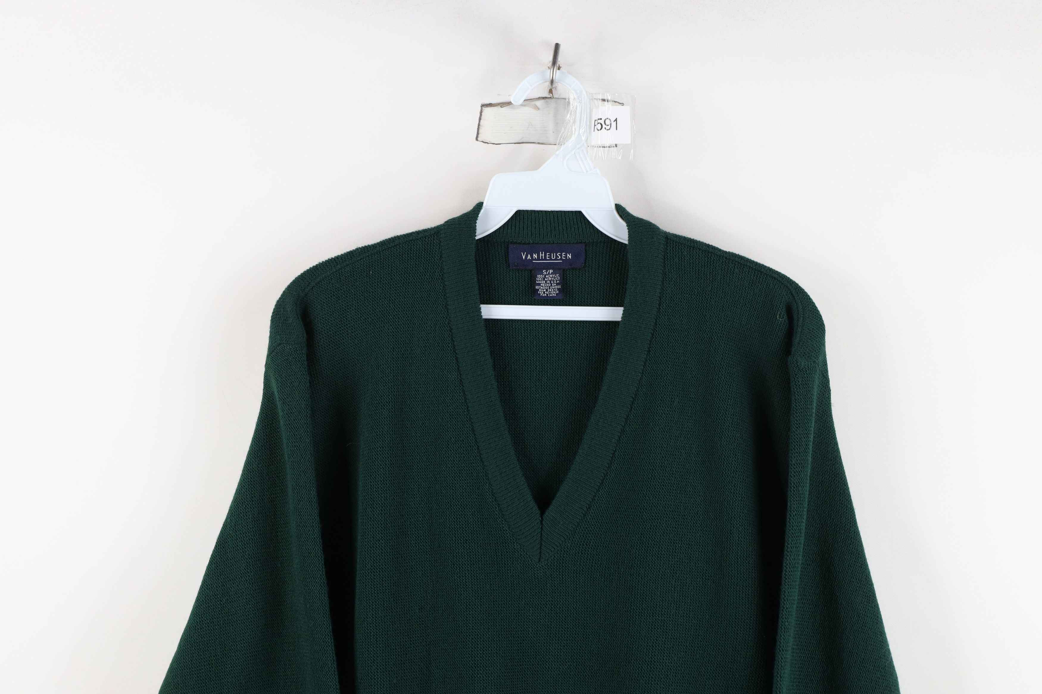 Vintage Vintage 90s Streetwear Blank Knit V-Neck Sweater Green USA Size US S / EU 44-46 / 1 - 2 Thumbnail