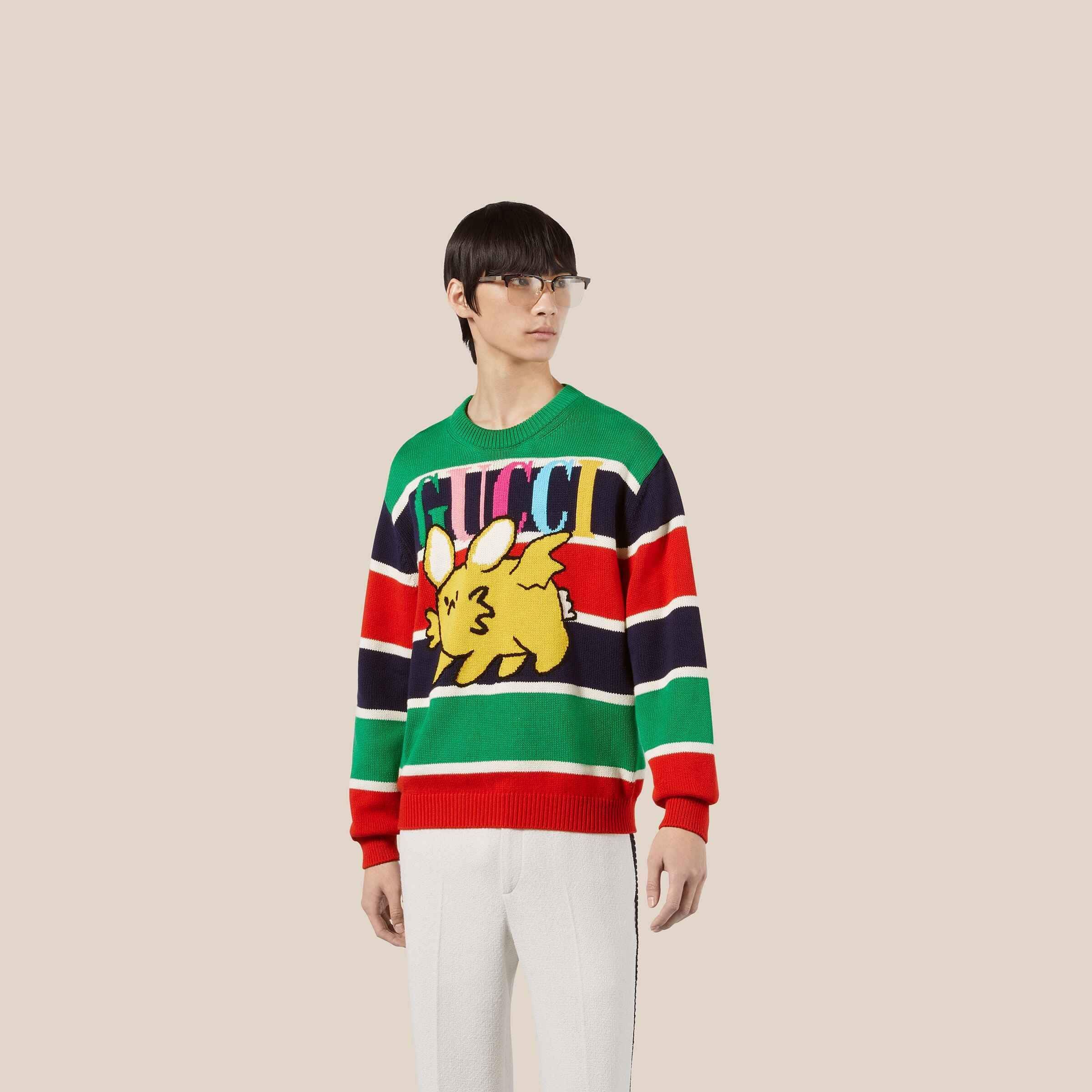 Gucci M - Gucci Kawaii Striped Sweater Green Red Cotton Wool Size US M / EU 48-50 / 2 - 3 Thumbnail