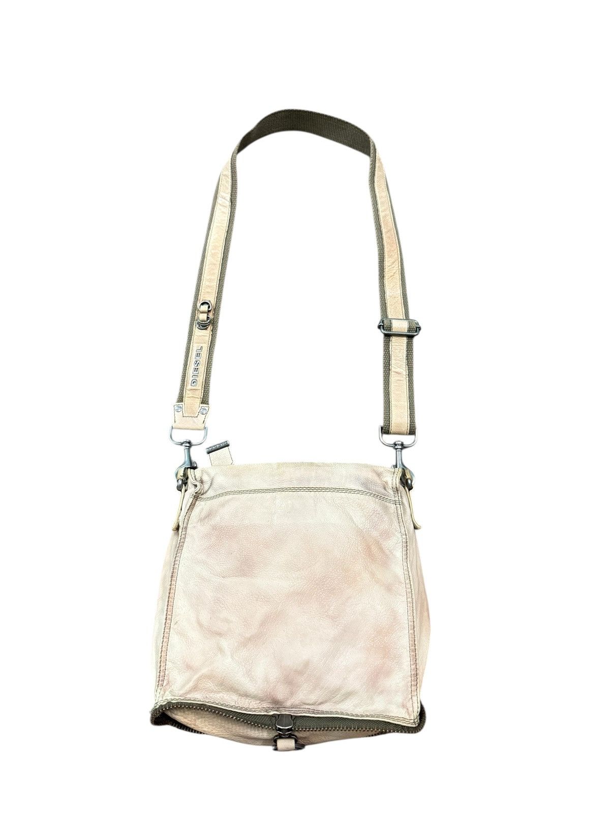 Diesel Leather Patina Packable Crossbody Bag in Beige, Men's
