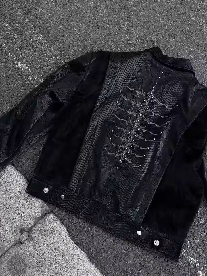 Japanese Brand Texture PU Leather Gothic Jacket – Embossed Snake Motif Size US L / EU 52-54 / 3 - 6 Thumbnail