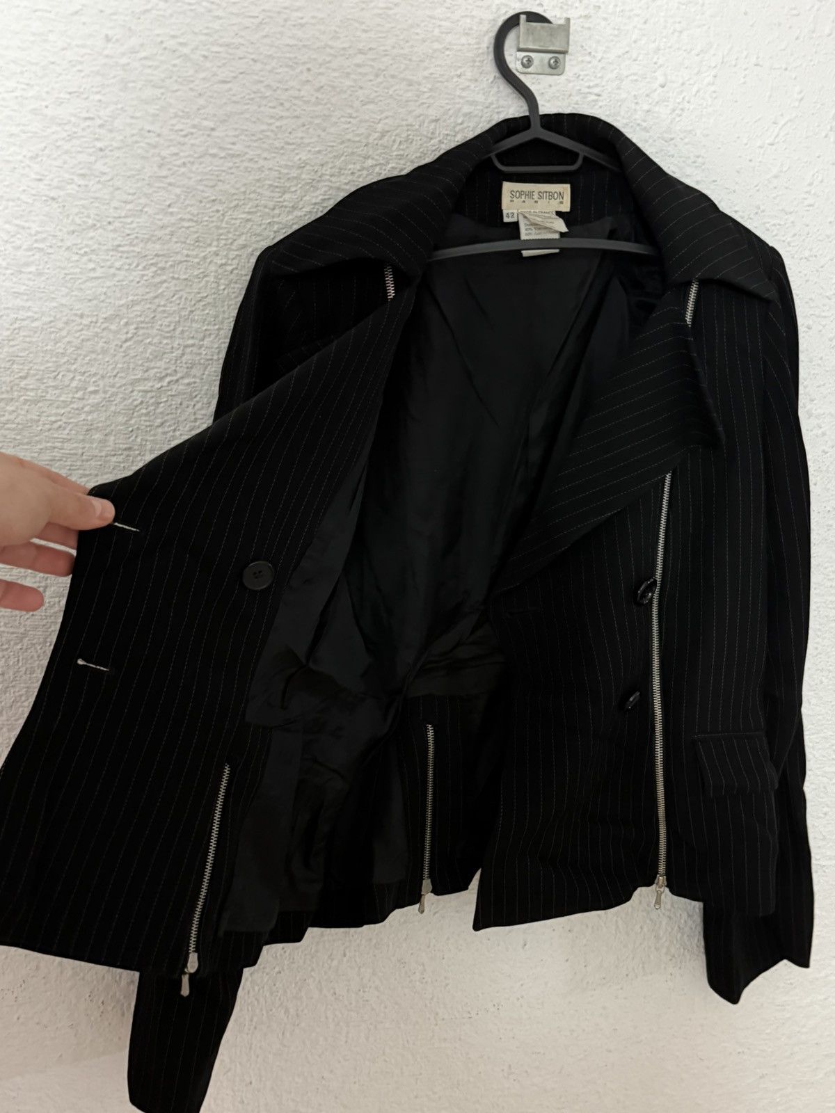 Other Vintage 90s Sophie Sitbon Paris Wool Pinstripe Zip Blazer Size M / US 6-8 / IT 42-44 - 14 Thumbnail