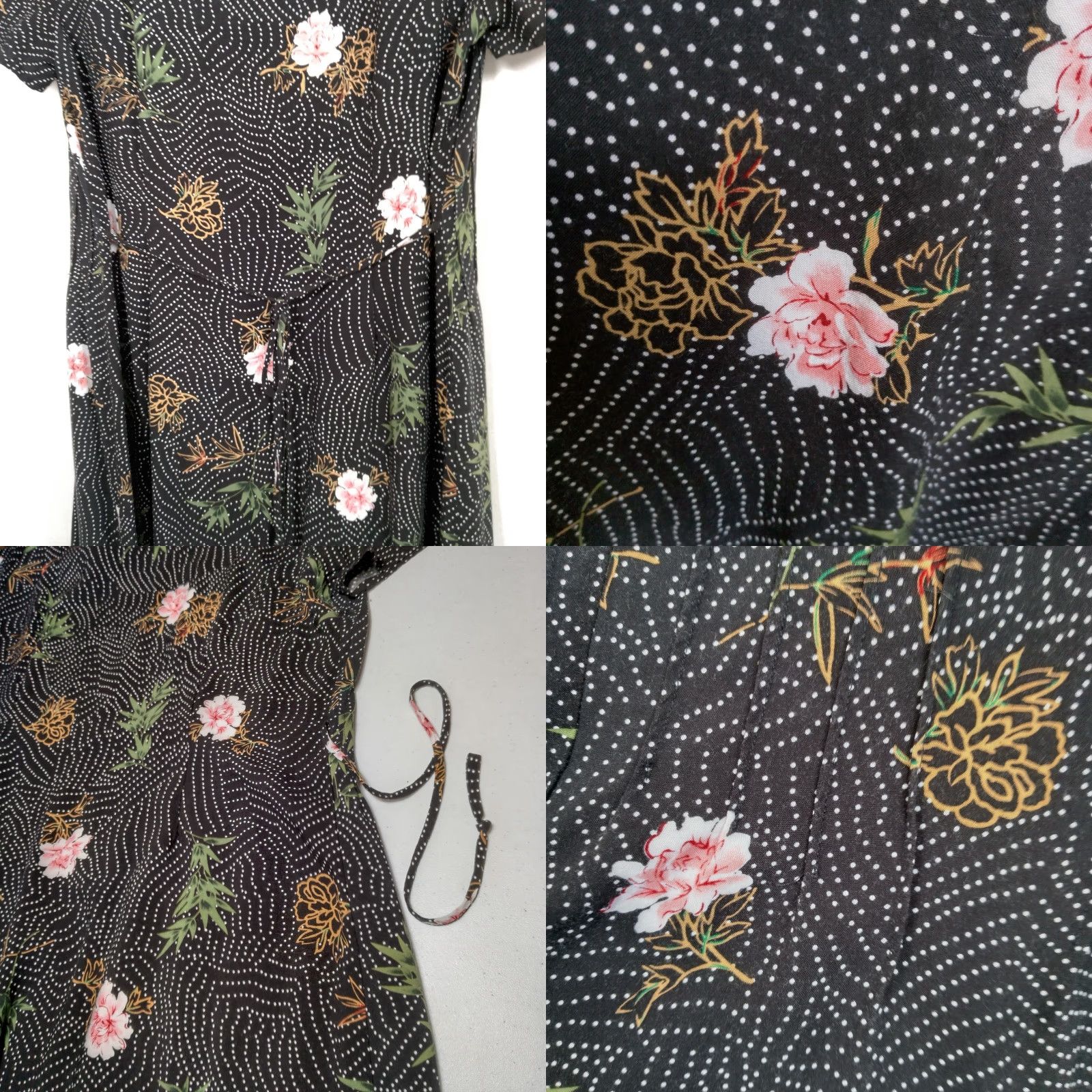 Vintage VINTAGE 1990s R&K Originals Maxi Dress Black Polka Dot Pink Floral Rayon Long Size L / US 10 / IT 46 - 8 Thumbnail