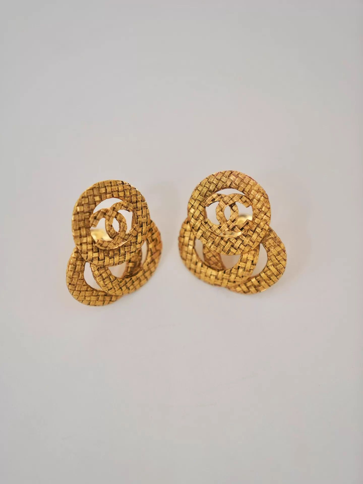 Chanel Chanel Vintage Woven CC Triple Ring Earclips Size ONE SIZE - 1 Thumbnail