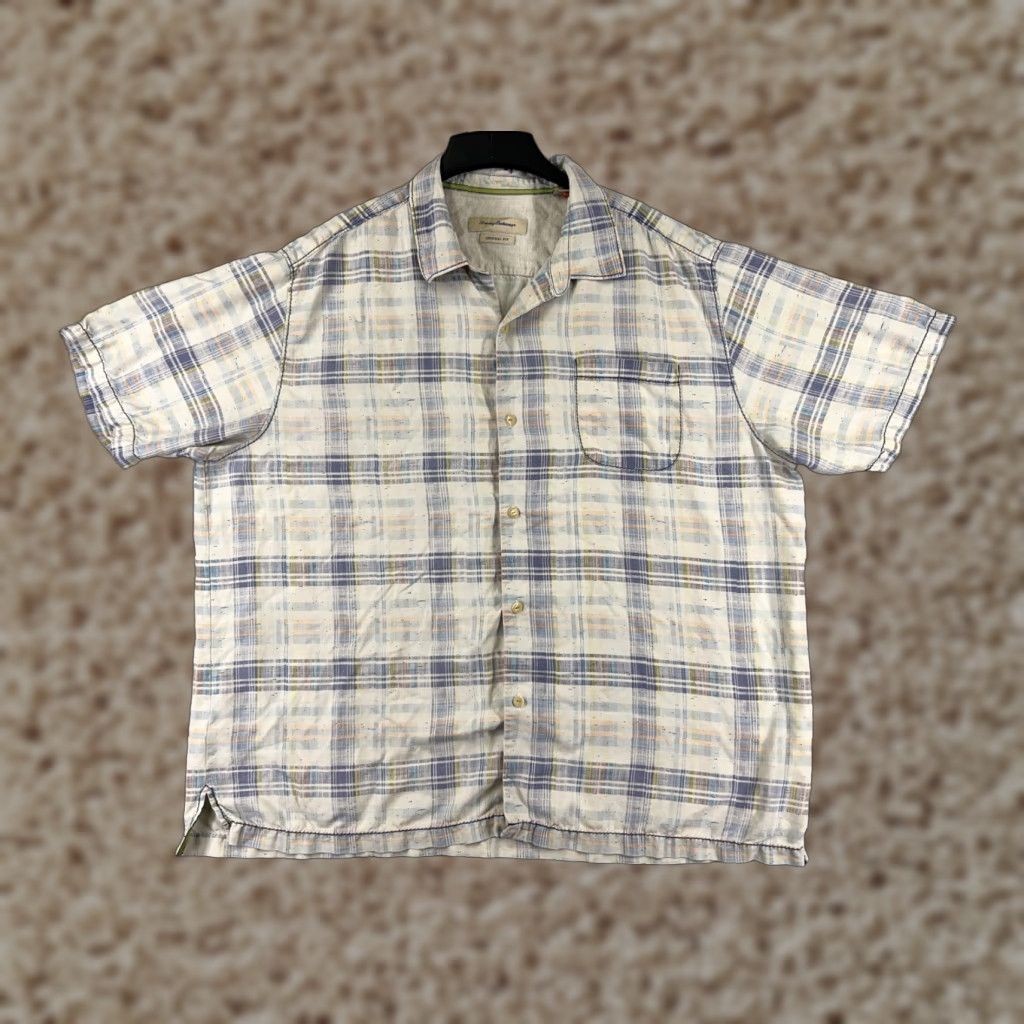 Tommy Bahama Tommy Bahama Shirt Men 2XL Beige Blue Plaid Button Up 100% Silk Pocket Vintage: No Size US XXL / EU 58 / 5 - 1 Thumbnail