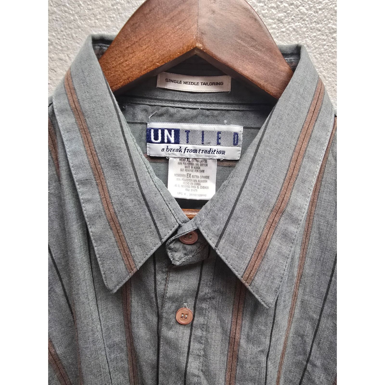 Vintage Vintage Gray Striped Button-Up Shirt Untied Single Needle XL Size US XL / EU 56 / 4 - 6 Thumbnail