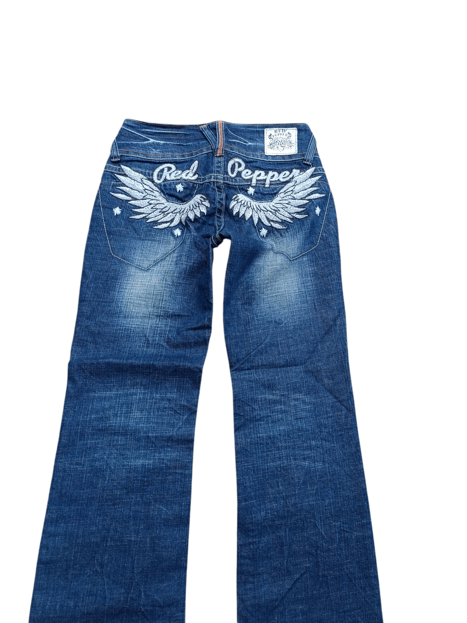Beauty Beast × If Six Was Nine × Tornado Mart Flared Red Pepper Low Rise Embroidery Angel Wings Denim Size US 29 - 7 Thumbnail