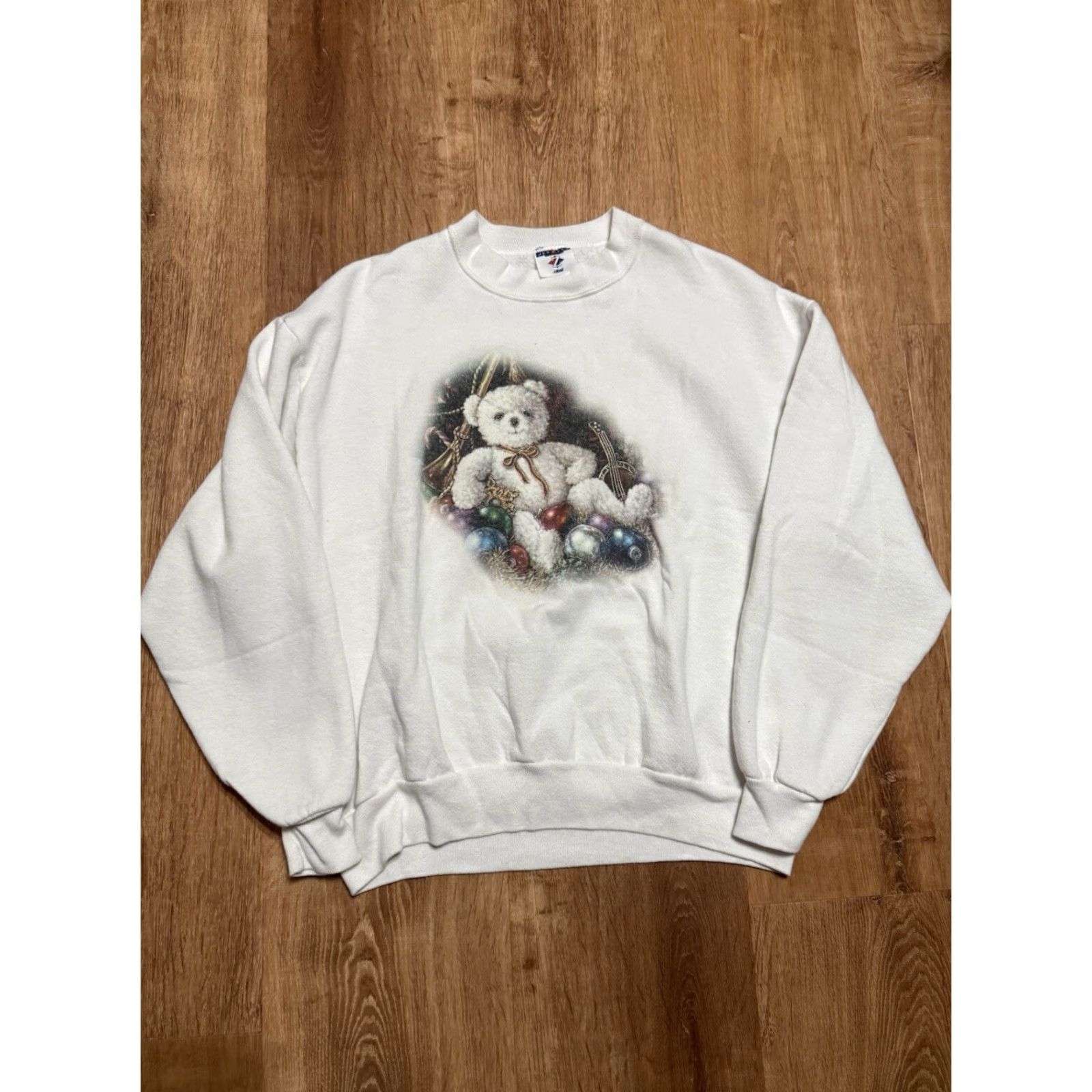 Jerzees VINTAGE Teddy Bear Crewneck Sweater Grandma Sweater Cute White Womens Large JERZEES Crew Neck 90s Animals Pullover DIY? Size L / US 10 / IT 46 - 2 Thumbnail