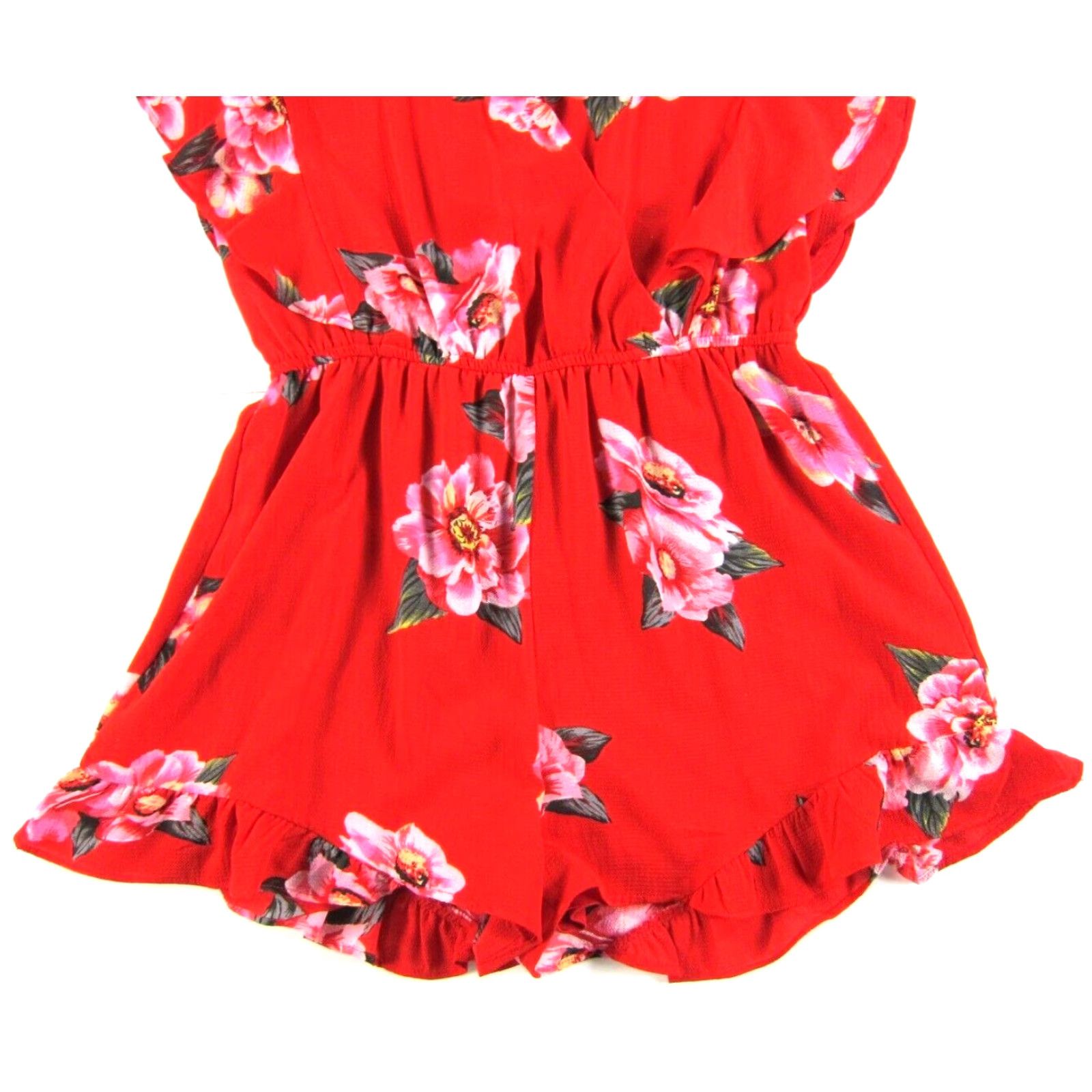 Vintage UMGEE USA Red Green Pink Rose Floral V-Neck Cap Sleeve Shorts Romper Jumpsuit L Size 36" / US 14 / IT 50 - 6 Thumbnail