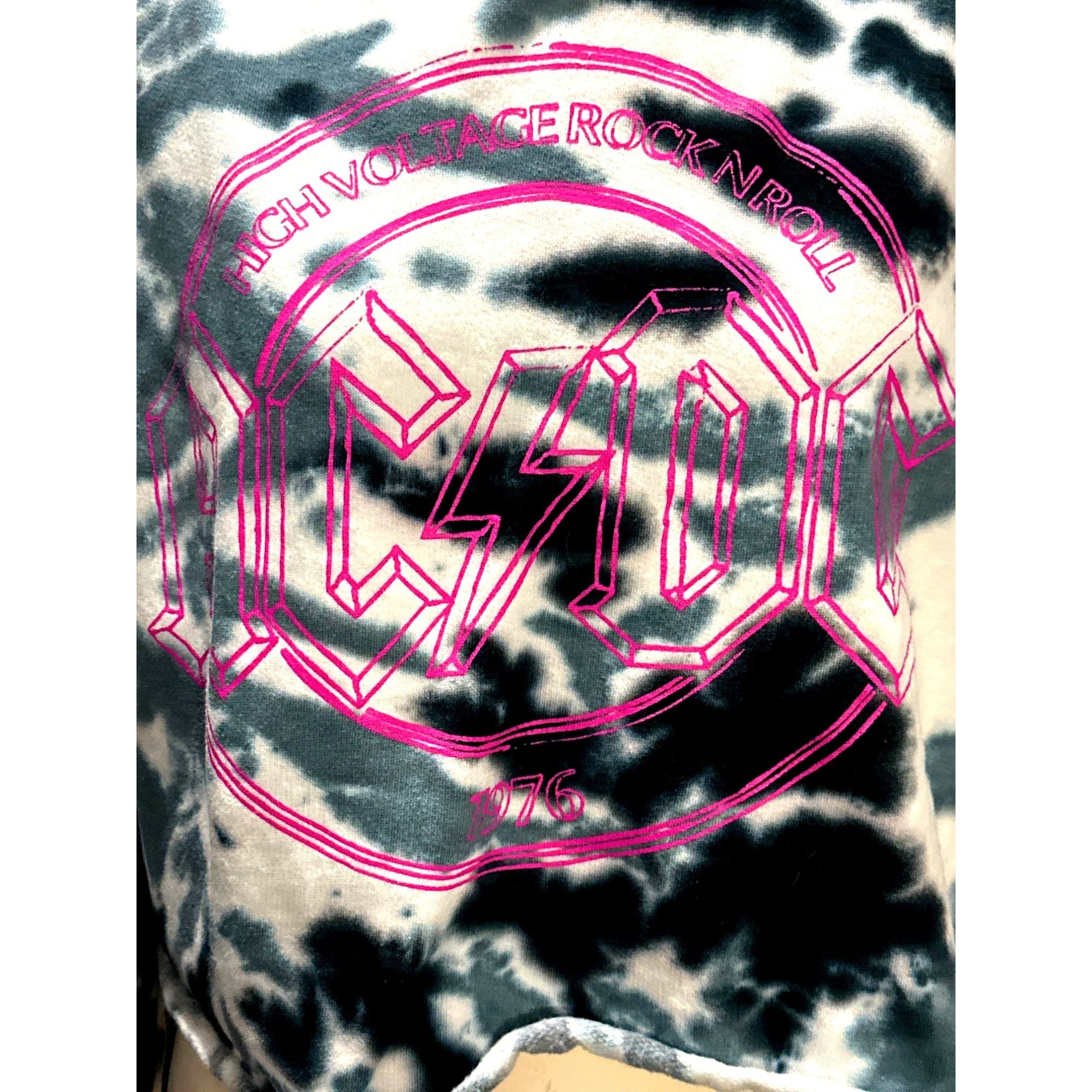 AC/DC ACDC Black White Tie Dye Cropped Hoodie Sweatshirt Graphic L Size M / US 6-8 / IT 42-44 - 7 Thumbnail