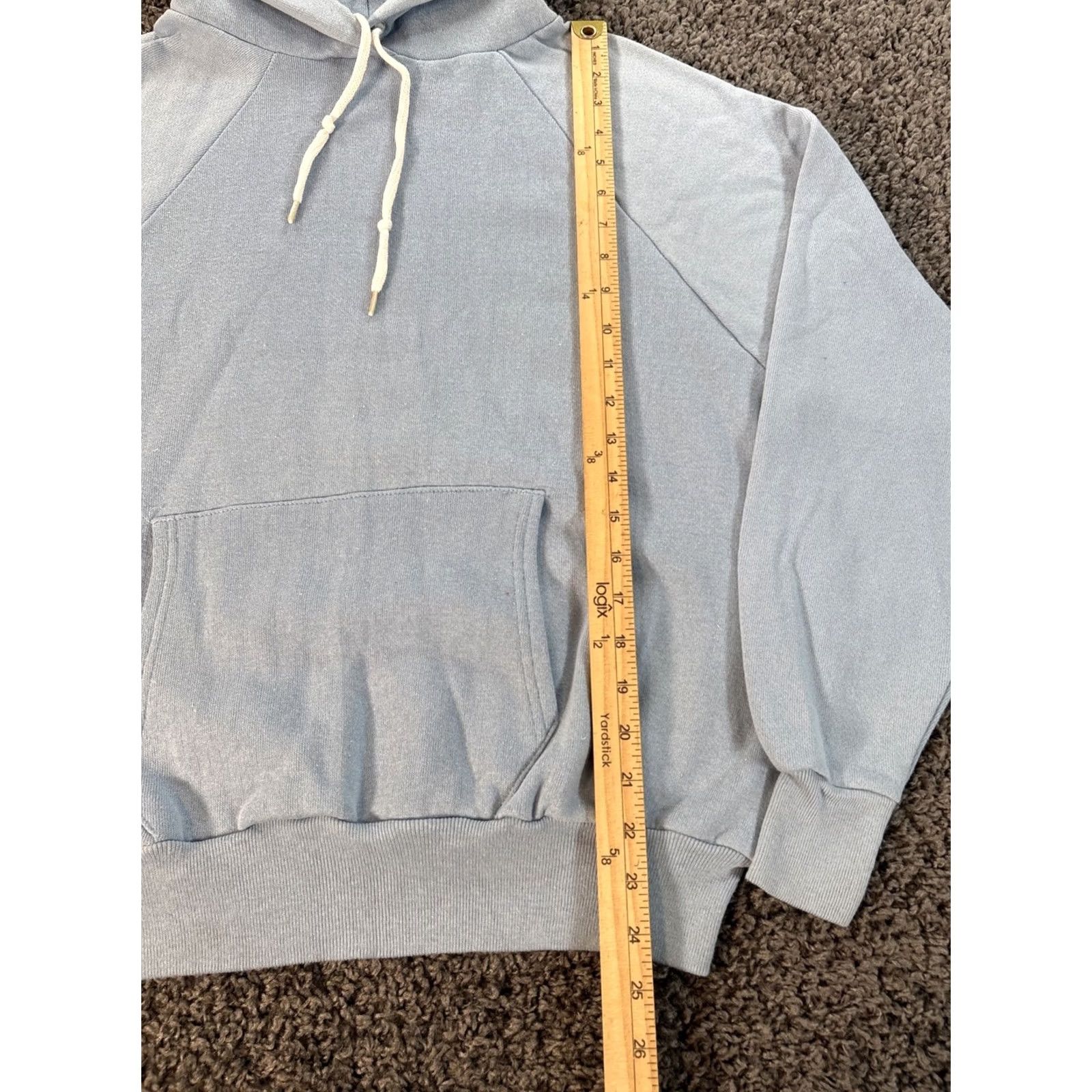 Vintage VINTAGE Hoodie Mens L Sky Blue Light Fleece Pullover Hooded 90s Grunge Work Cotton Regular Winter Fall Spring Blue Mens Regular L Hoodie Size US L / EU 52-54 / 3 - 2 Thumbnail