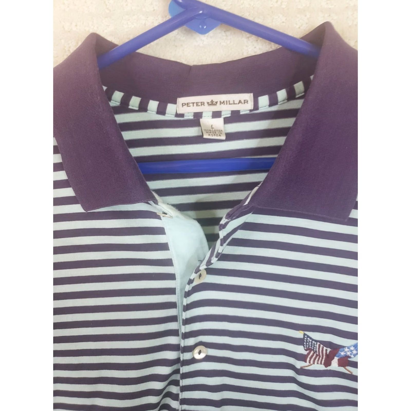 Peter Millar Peter Millar Golf Polo Shirt Men's L Purple Teal Striped 100% Cotton Cotton Size US L / EU 52-54 / 3 - 5 Thumbnail