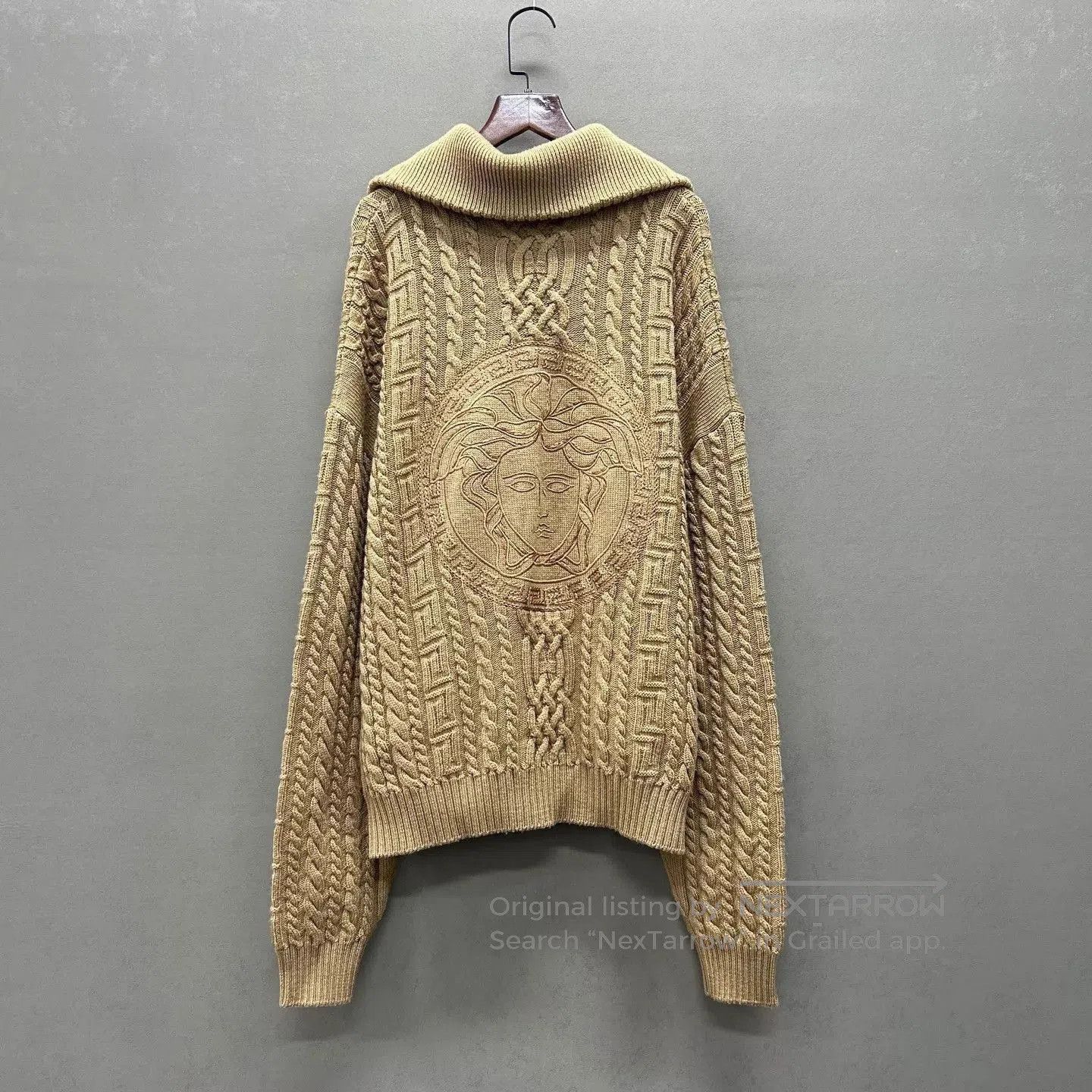 Versace Beige Cable Knit Zip-Up Sweater. Size US L / EU 52-54 / 3 - 2 Thumbnail