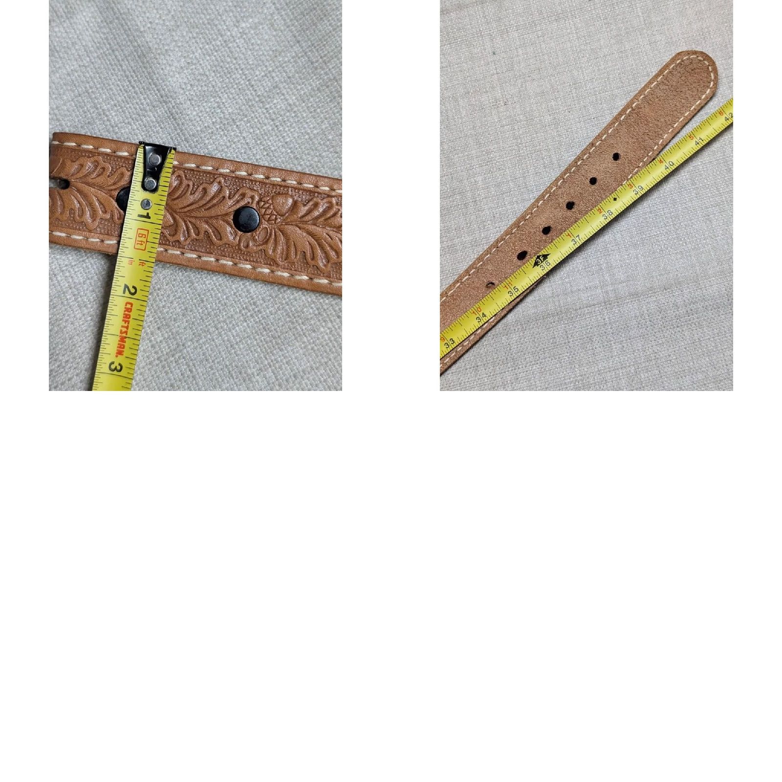 Vintage VINTAGE western belt Tooled 36 brown cowhide leather handcrafted belt Mens Size 36 - 8 Thumbnail