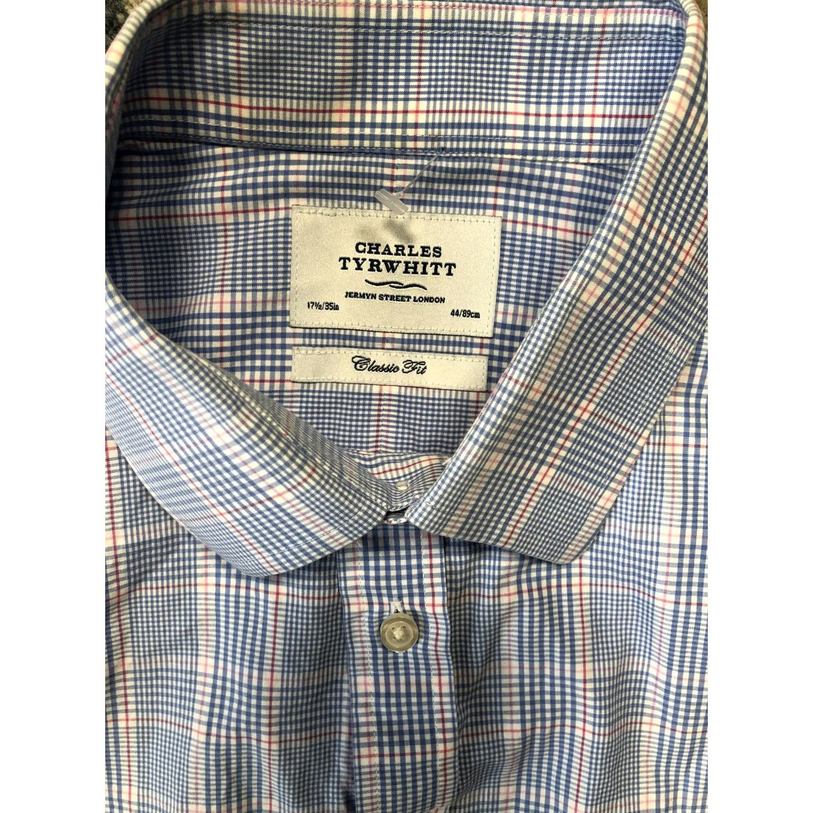 Charles Tyrwhitt Charles Tyrwhitt Dress Shirt Mens 17.5 34/35 Blue Check Classic Fit Cotton Size 48R - 4 Thumbnail