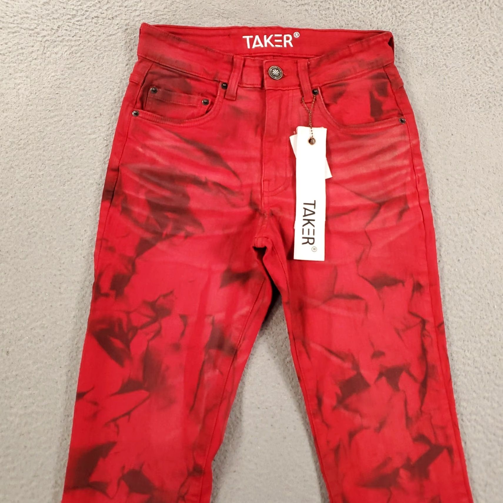 Denime TAKER Jeans Slim 29x38 Stacked Denim Red Black NWT Mens Size US 29 - 3 Thumbnail