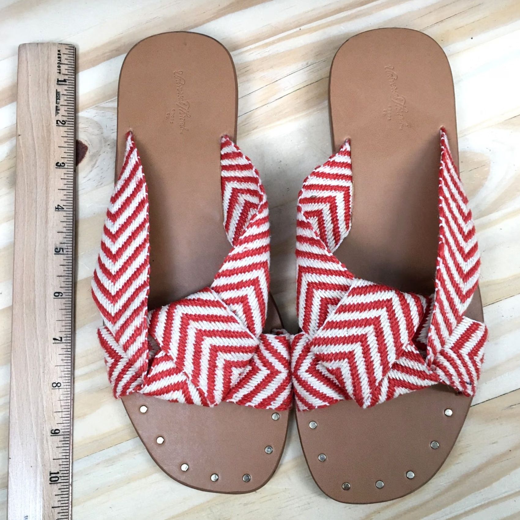 Vintage Universal Thread Sandals Louise Chevron Knotted Slide Red Womens 8.5 NEW Slip On Casual Flat Shoes Size US 9 / IT 39 - 5 Thumbnail