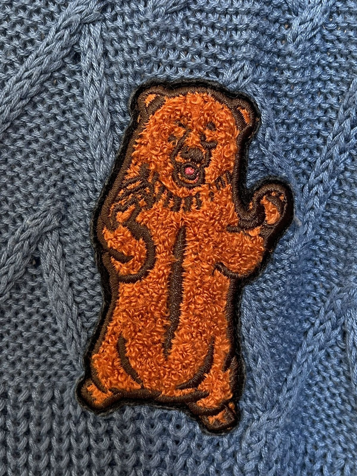 Ne-Net Ne Net Blue Cable Knit Cardigan Brown Bear Patch 2 Pockets Size ONE SIZE - 4 Thumbnail