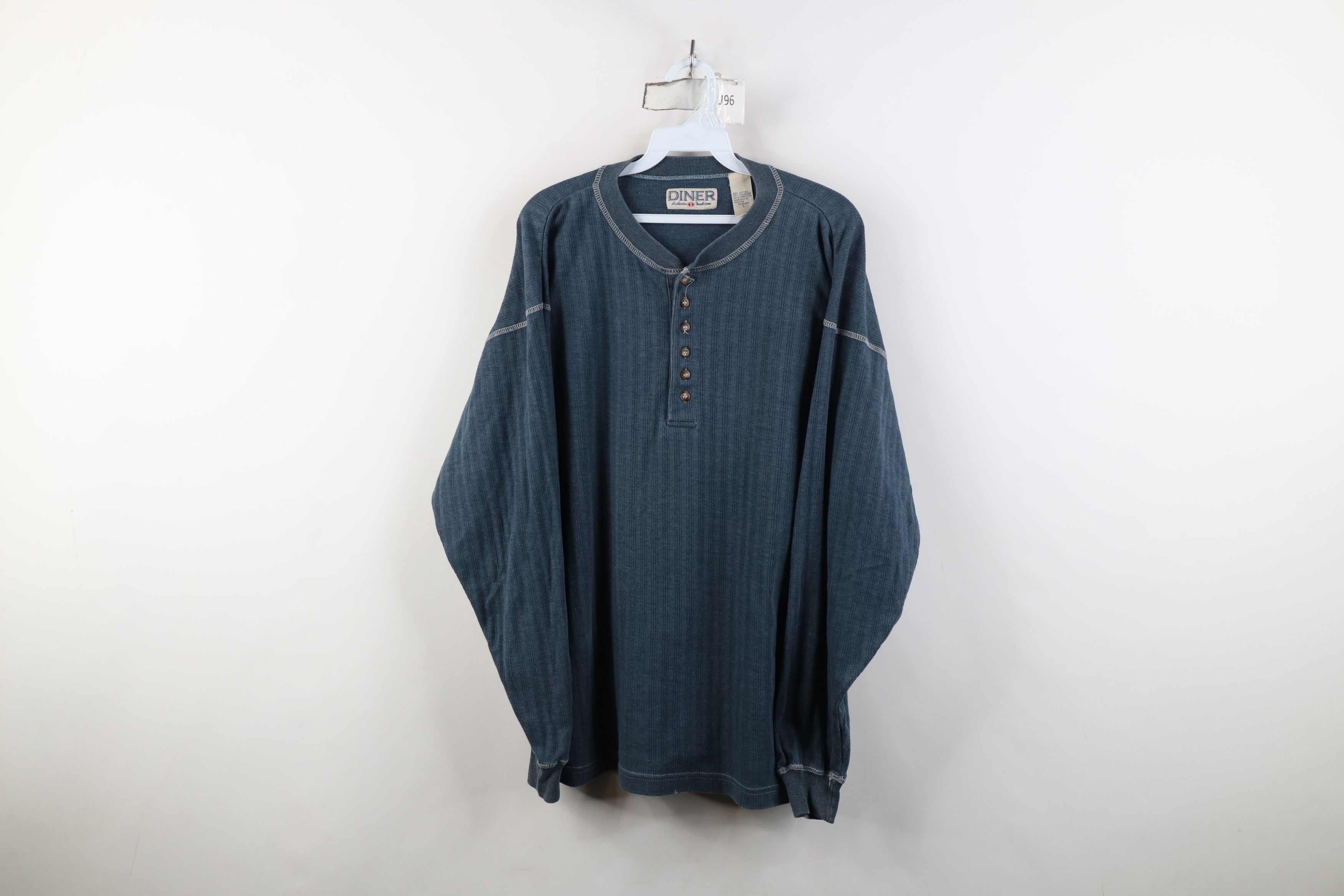 Vintage Vintage 90s Streetwear Blank Ribbed Knit Henley T-Shirt Size US L / EU 52-54 / 3 - 1 Thumbnail