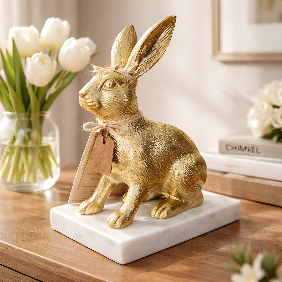 Handmade Well Dressed Home Metal Rabbit Sculpture with Marble Base Size ONE SIZE - 2 Thumbnail