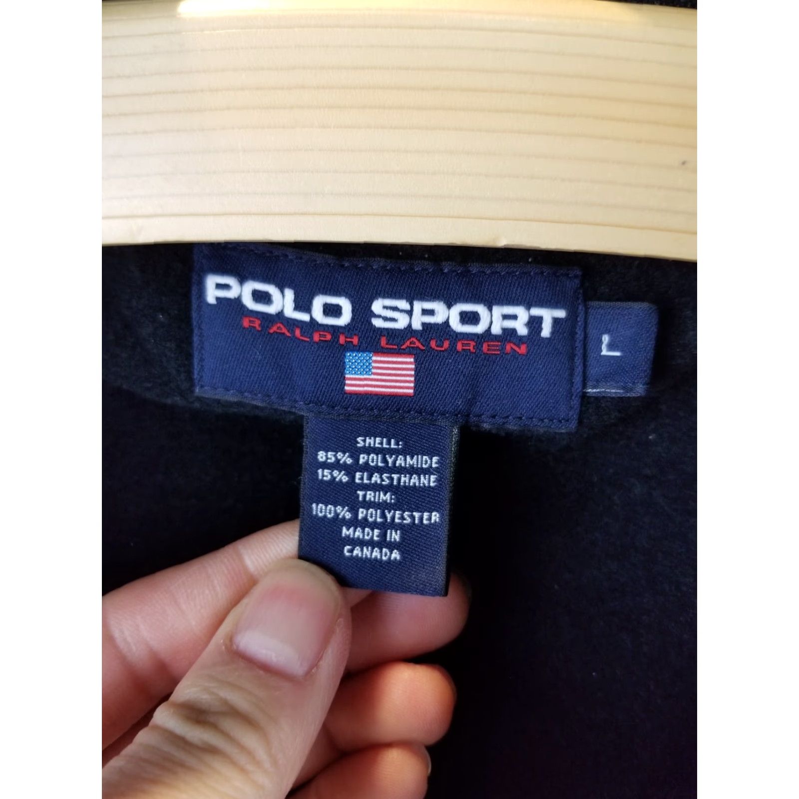 Ralph Lauren VINTAGE Polo Sport TRACK JACKET Ralph Lauren Men Black SZ Large Jacket Hooded Zip Cross Chest 23in Neck to Cuff 31in Top to Bottom 26in Size US L / EU 52-54 / 3 - 5 Thumbnail
