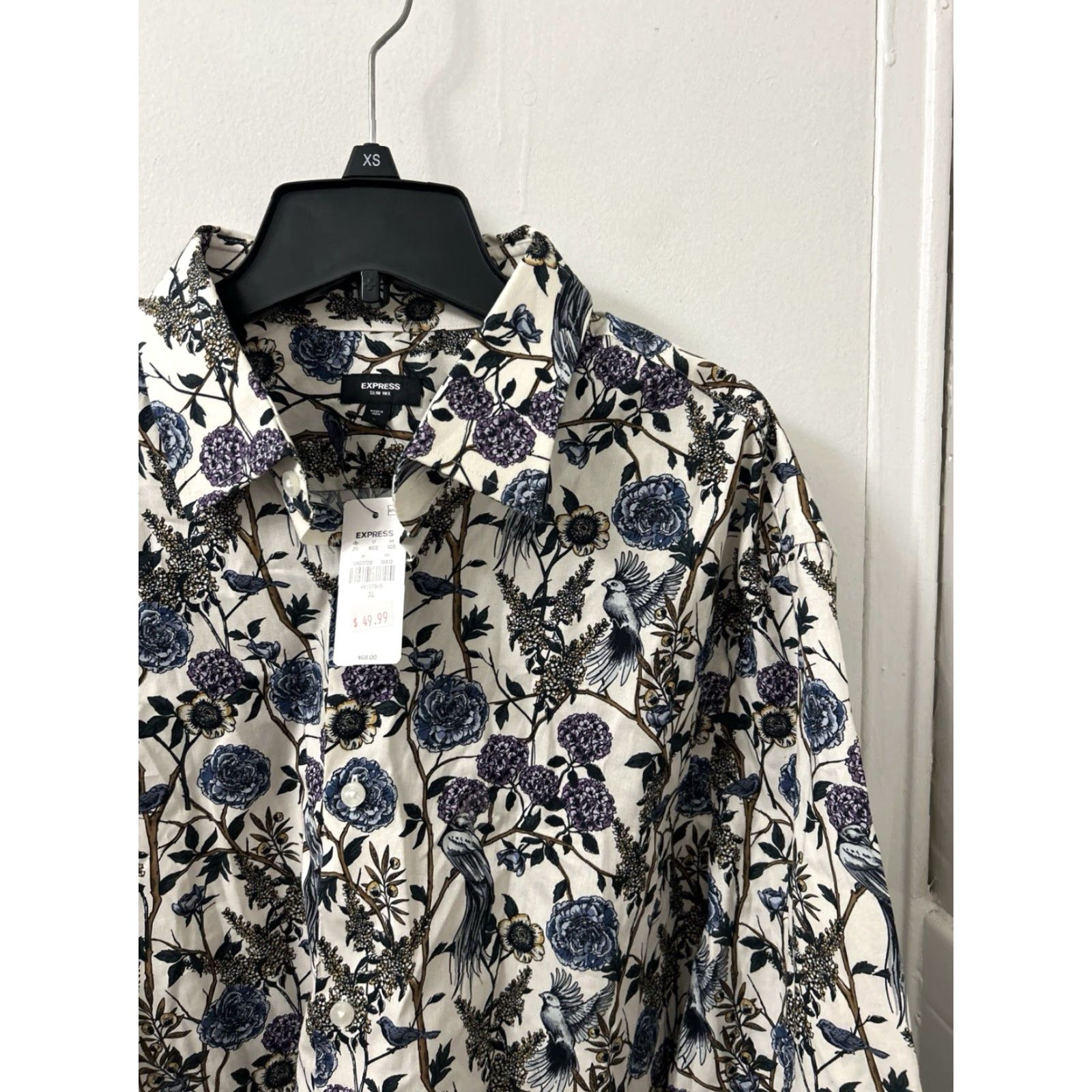 Express Express Shirt Mens XL White Slim Fit Floral Button Down L/S Size US XL / EU 56 / 4 - 4 Thumbnail