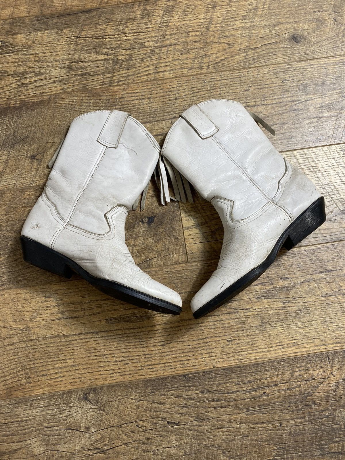 Leather Vintage Billy Joe White Leather Fringe Cowboy Boots Spain Size US 6 / IT 36 - 5 Thumbnail