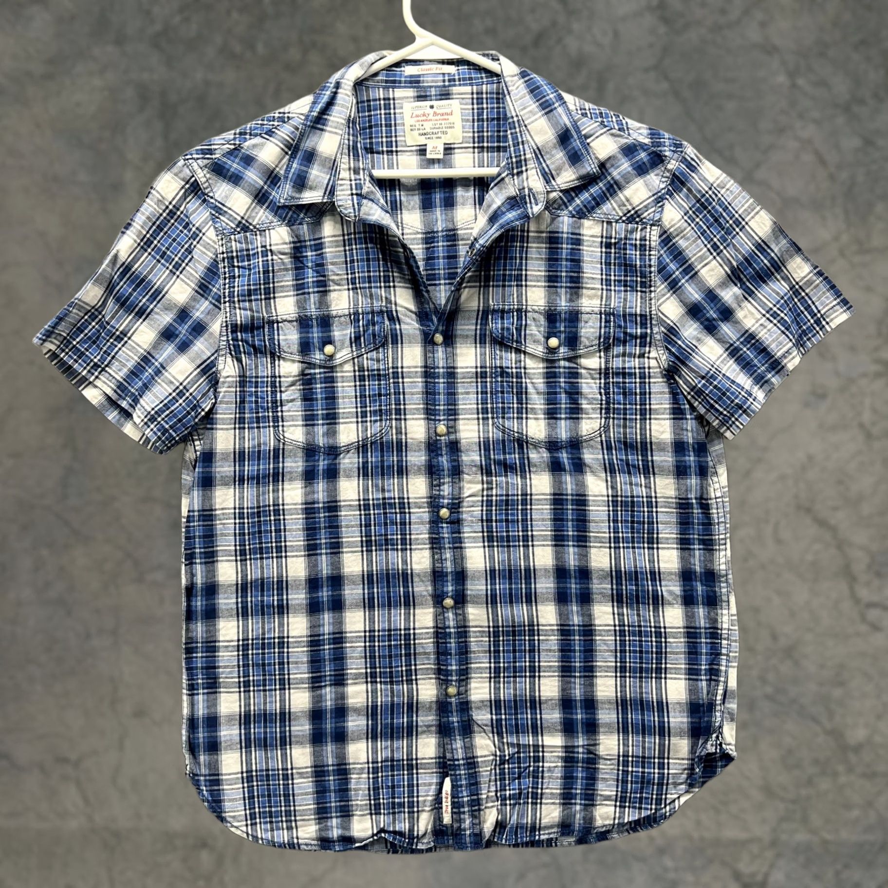 Lucky Brand Lucky Brand Shirt Mens Medium Blue Plaid Short Sleeve Western Snap Casual Woven Size US M / EU 48-50 / 2 - 1 Thumbnail