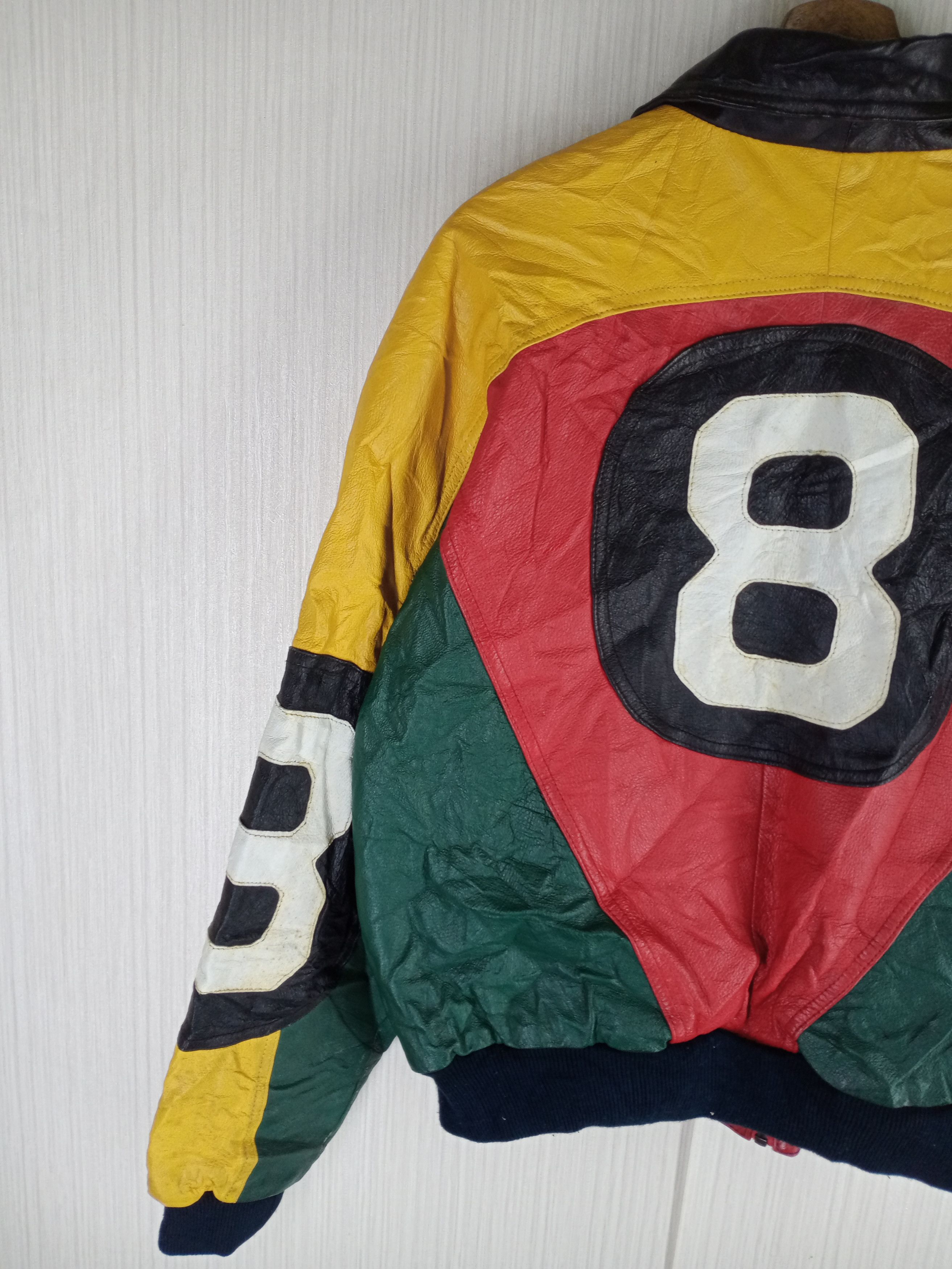 Japanese Brand RARE VINTAGE HARAJAKU MOTHER TRICOLOUR 8 BALL LEATHER JACKET Size US L / EU 52-54 / 3 - 4 Thumbnail