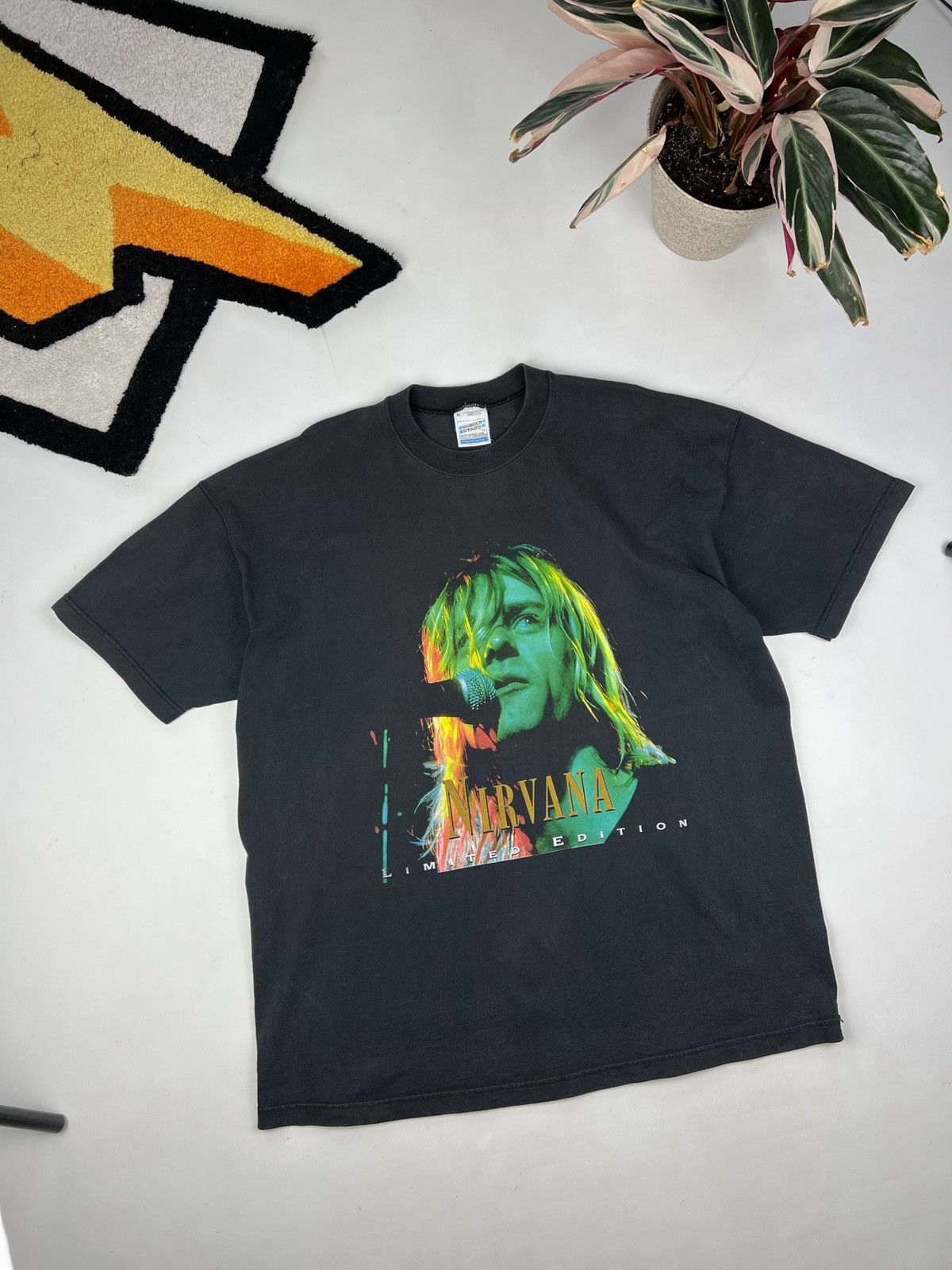 image of Band Tees x Tour Tee Vintage 90's Nirvana Tshirt Limited Edition Kurt Cobain Tee in Black (Size XL)