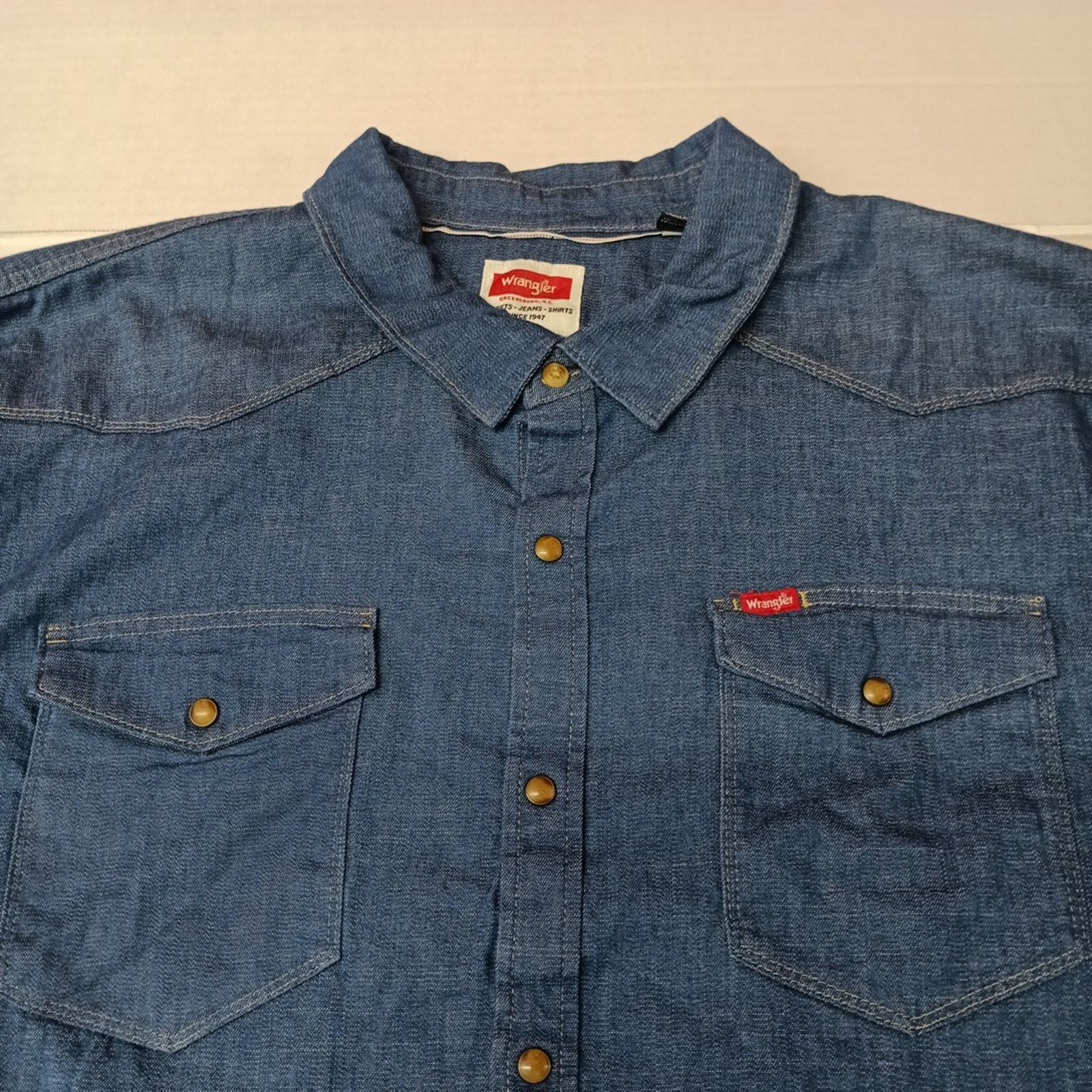 Wrangler Wrangler Cowboy Wash Snap Denim Shirt Men's Size 3XL Blue Size US XXL / EU 58 / 5 - 2 Thumbnail