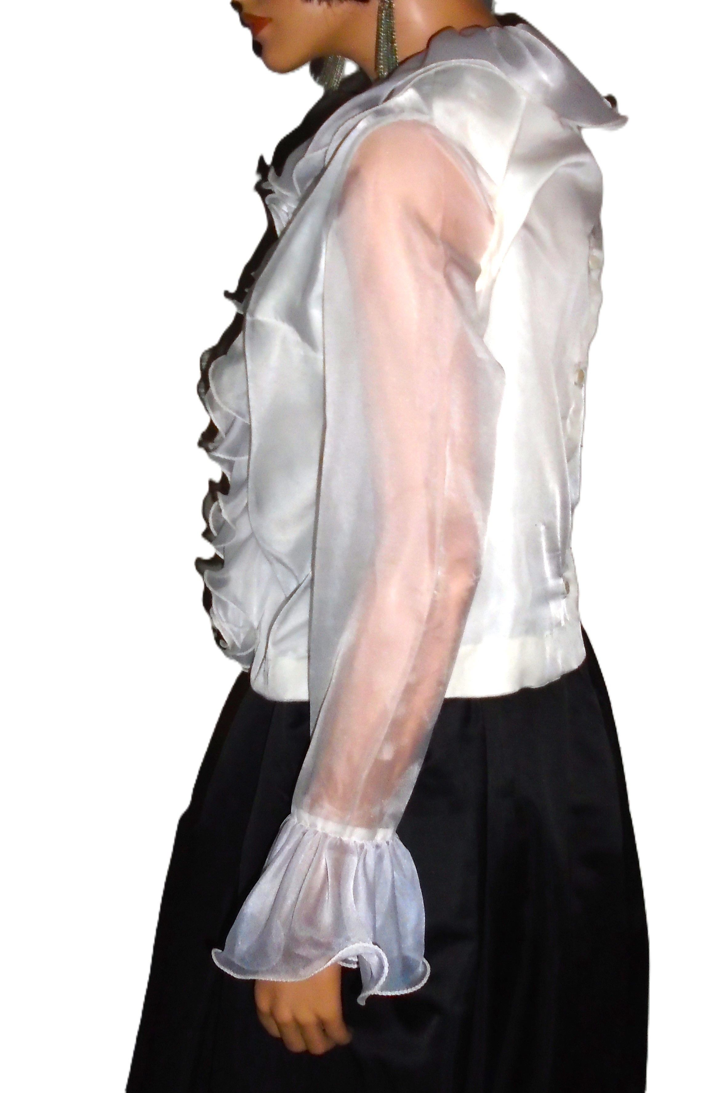 Vintage Vintage Camilla 60s White Ruffled Chiffon Blouse M Size M / US 6-8 / IT 42-44 - 4 Thumbnail