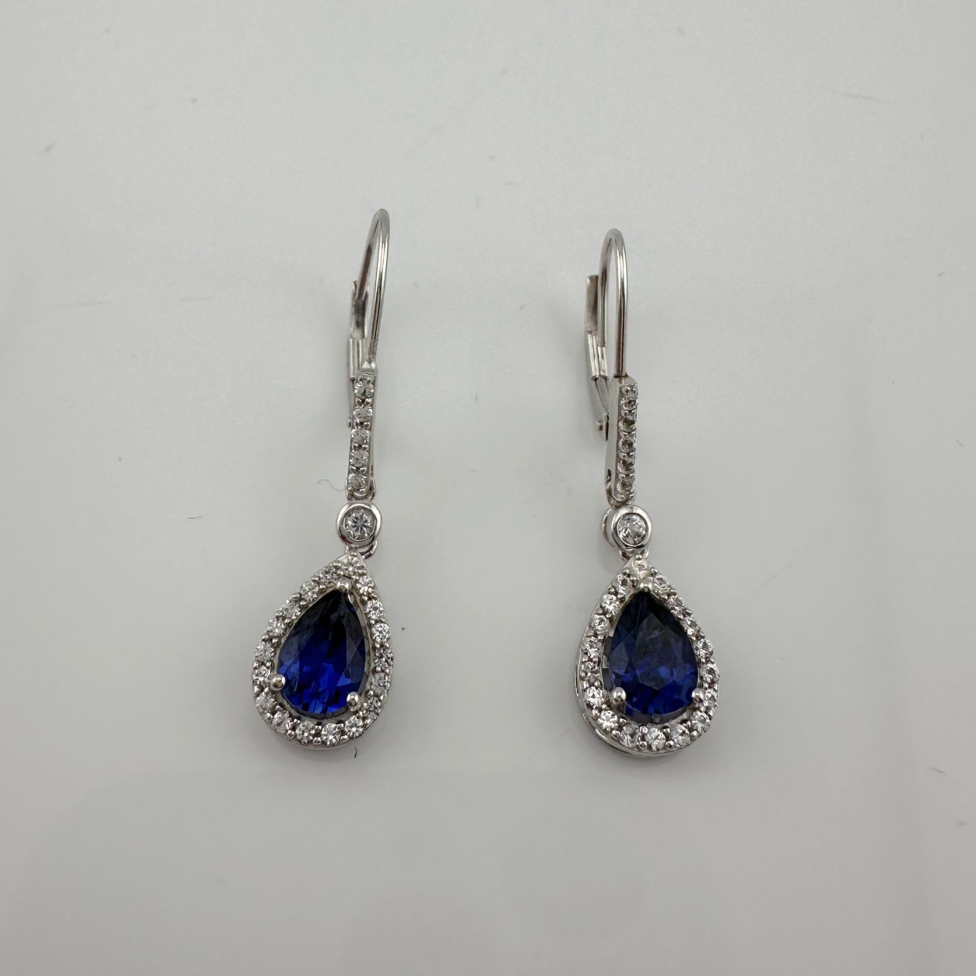 Other Blue and White Sapphire Tear Drop Earrings in Sterling Silve Size ONE SIZE - 5 Thumbnail