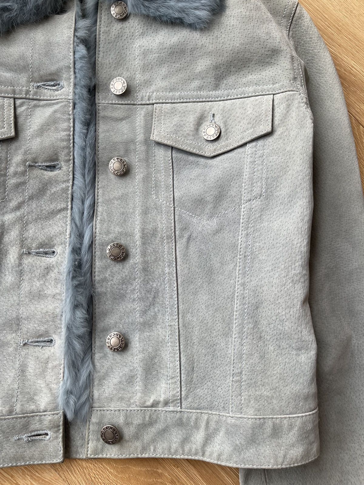Vintage REAL RABBIT FUR Archive Baby Blue Suede Leather Jacket Y2K Size S / US 4 / IT 40 - 13 Thumbnail
