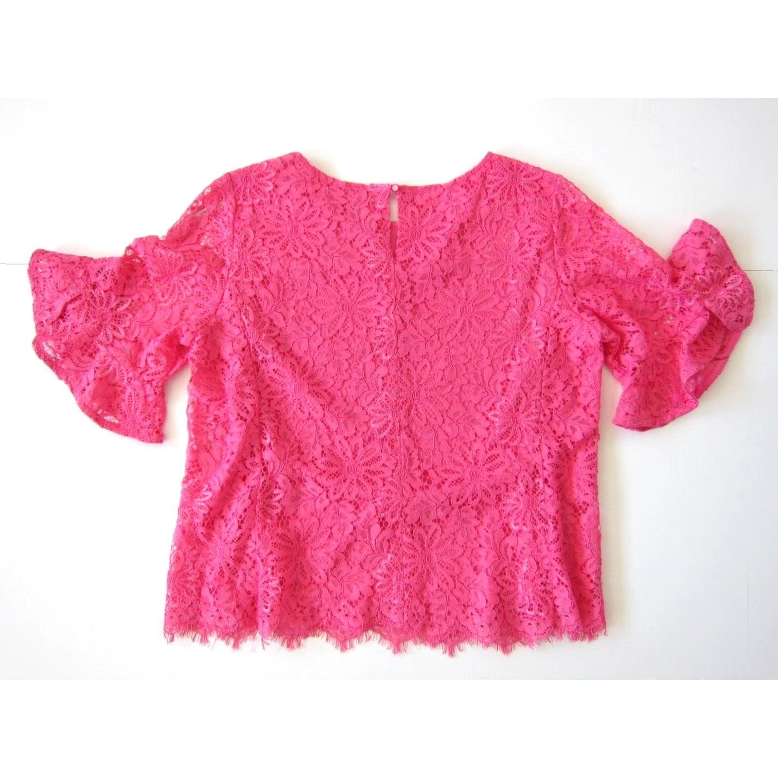 Nanette Lepore Nanette Lepore Neon Pink Crochet Knit Floral Flare Sleeve Tunic Blouse Top S Pink Women Blouse Floral Tunic 60% cotton 30% nylon 10% rayon M Size S / US 4 / IT 40 - 2 Thumbnail
