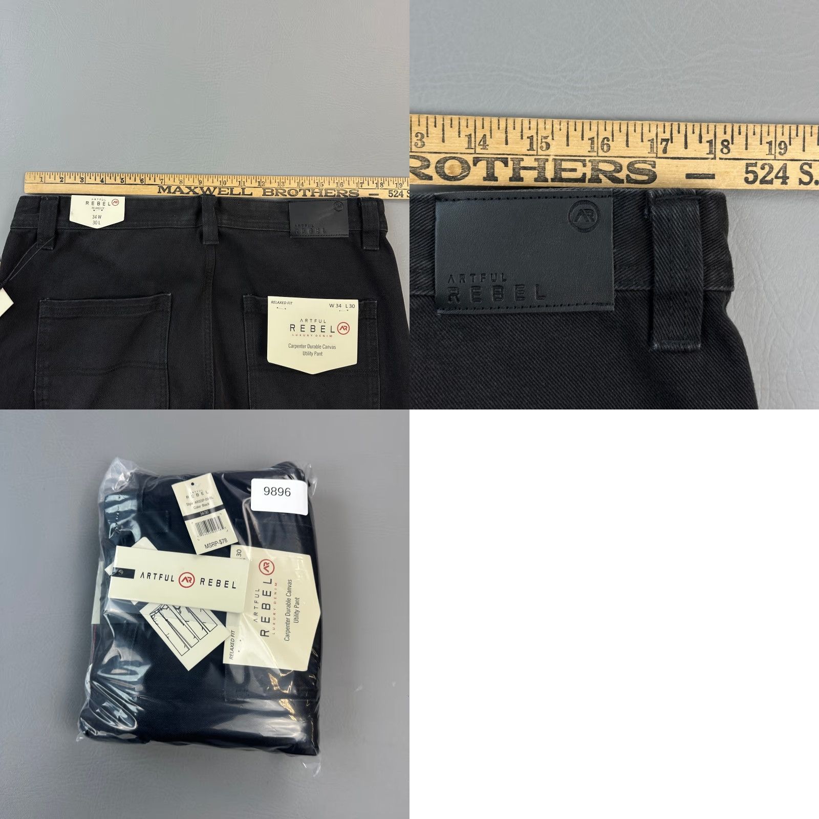 Vintage Artful Rebel Pants Mens 34x30 Black Canvas Relaxed Carpenter Utility Pants Mens 34 36x30 Size US 34 / EU 50 - 9 Thumbnail