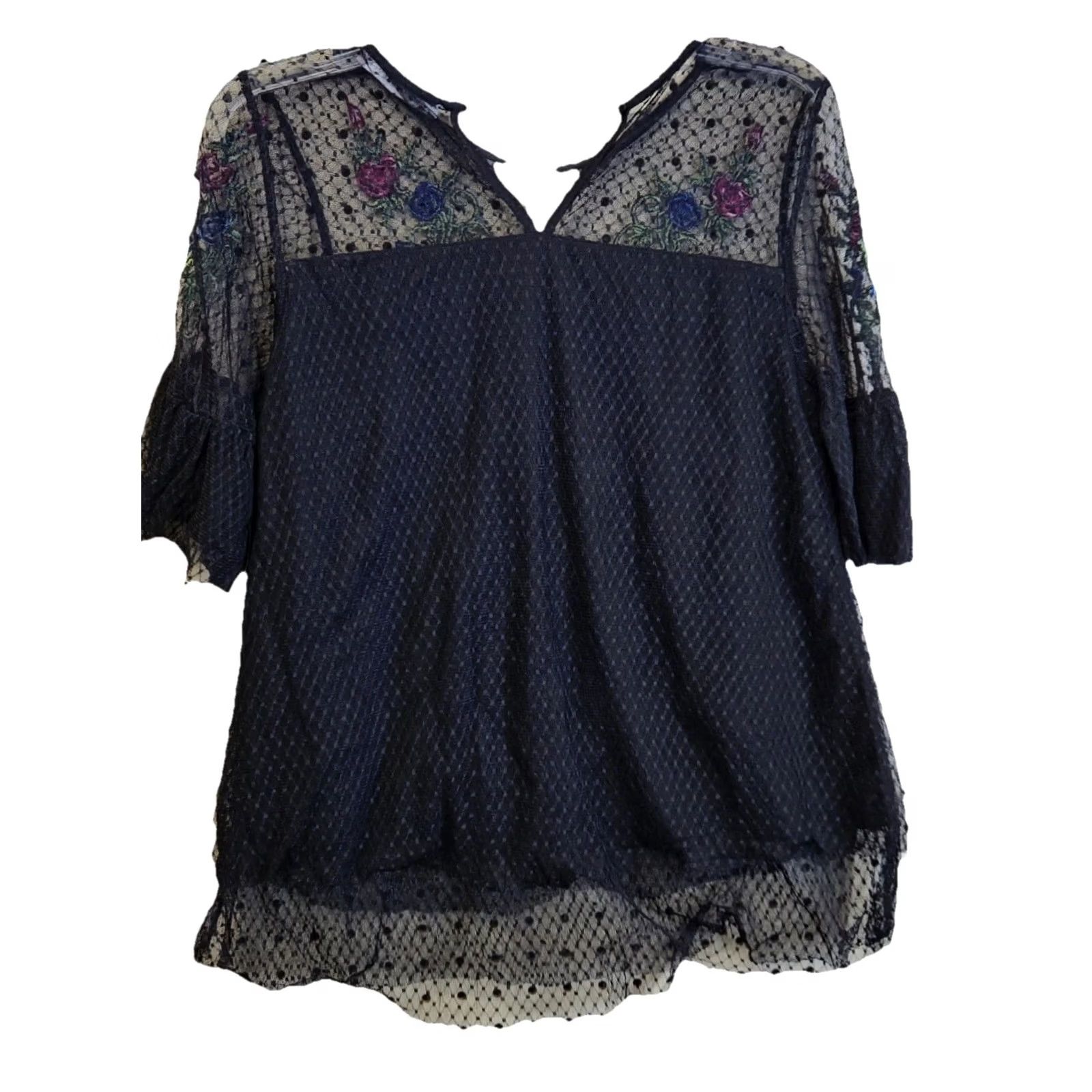 Vintage Valerie Stevens Blouse Puff Sleeve Floral Lace Embroidered Black S Women Regular Size S / US 4 / IT 40 - 4 Thumbnail