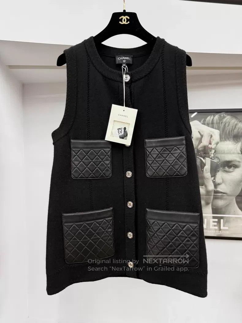 Chanel Chanel Black leather diamond plaid four-pocket vest Size XS / US 0-2 / IT 36-38 - 1 Thumbnail