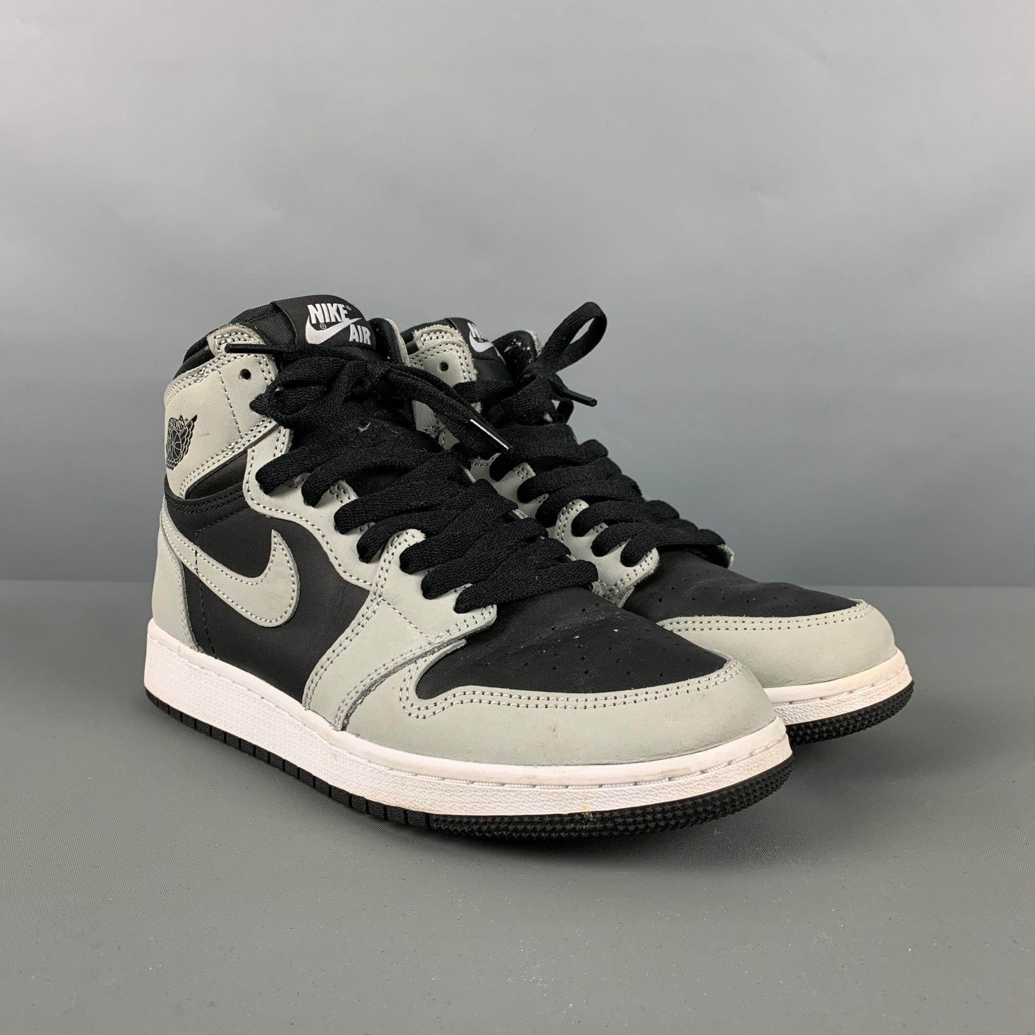 image of Nike Grey Black Color Block Leather High Top Sneakers, Men's (Size 6)