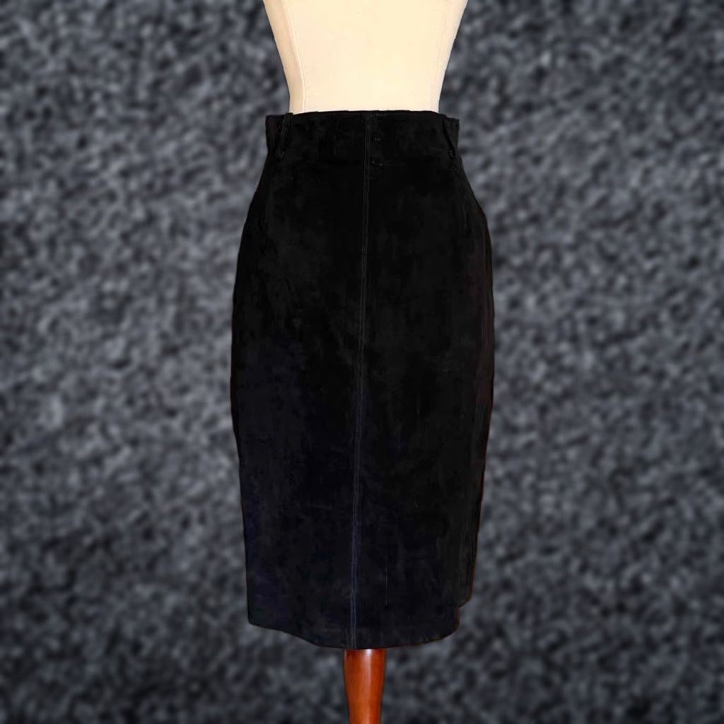 Vintage VINTAGE Margaret Godfrey Black Leather Suede Straight Pencil Skirt 4 Women Size 4 Knee Length Zipper Back Slit Lined 90s Boho Hippie City Classic Size 27" / US 4 / IT 40 - 1 Thumbnail
